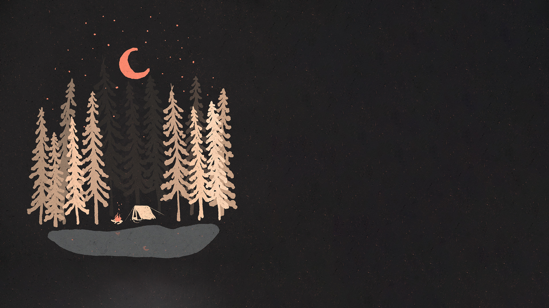 Artistic camping scene with moon and trees HD Wallpaper