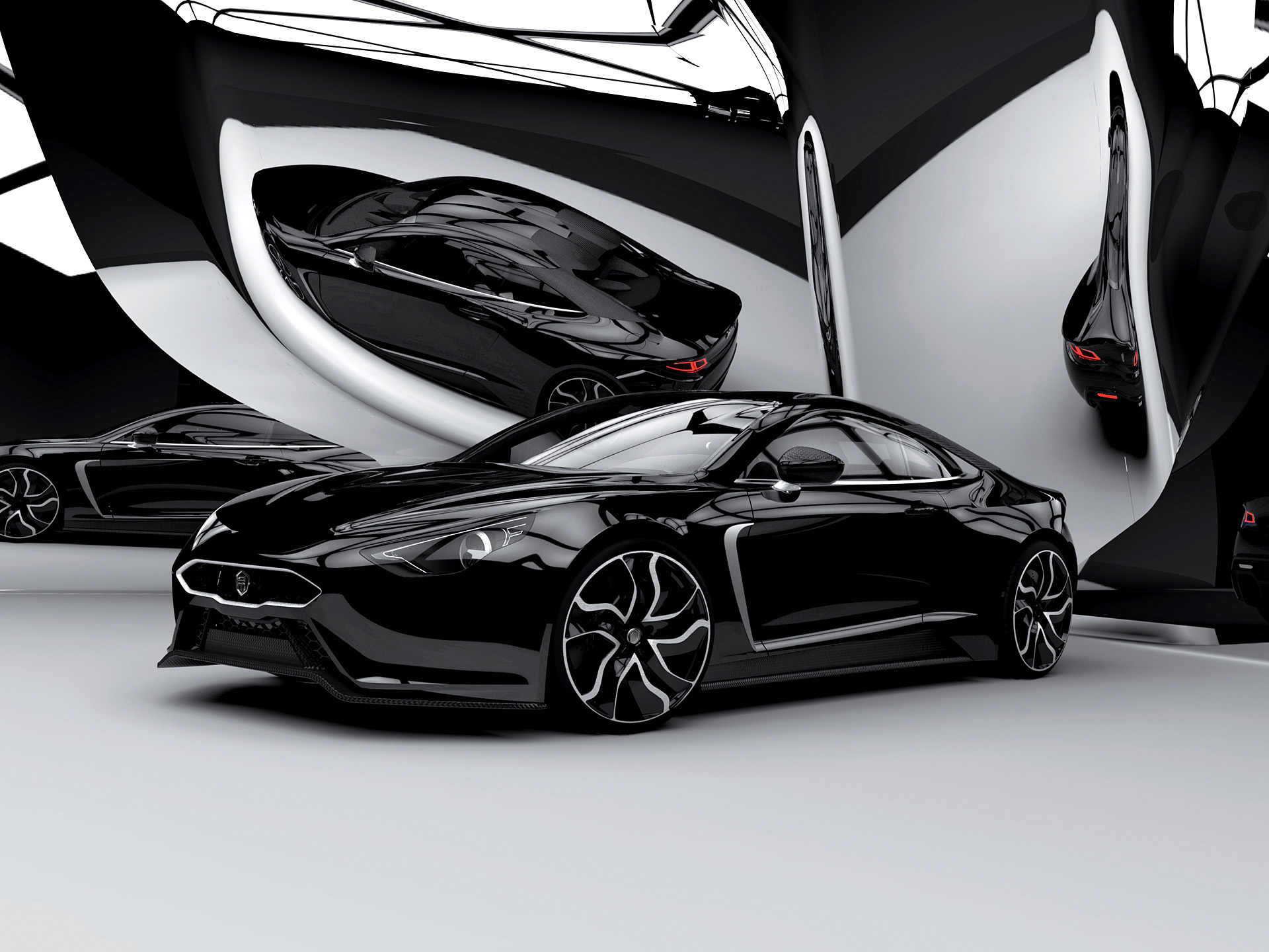 Black Exagon Furtive eGT cars in a modern showroom HD Wallpaper