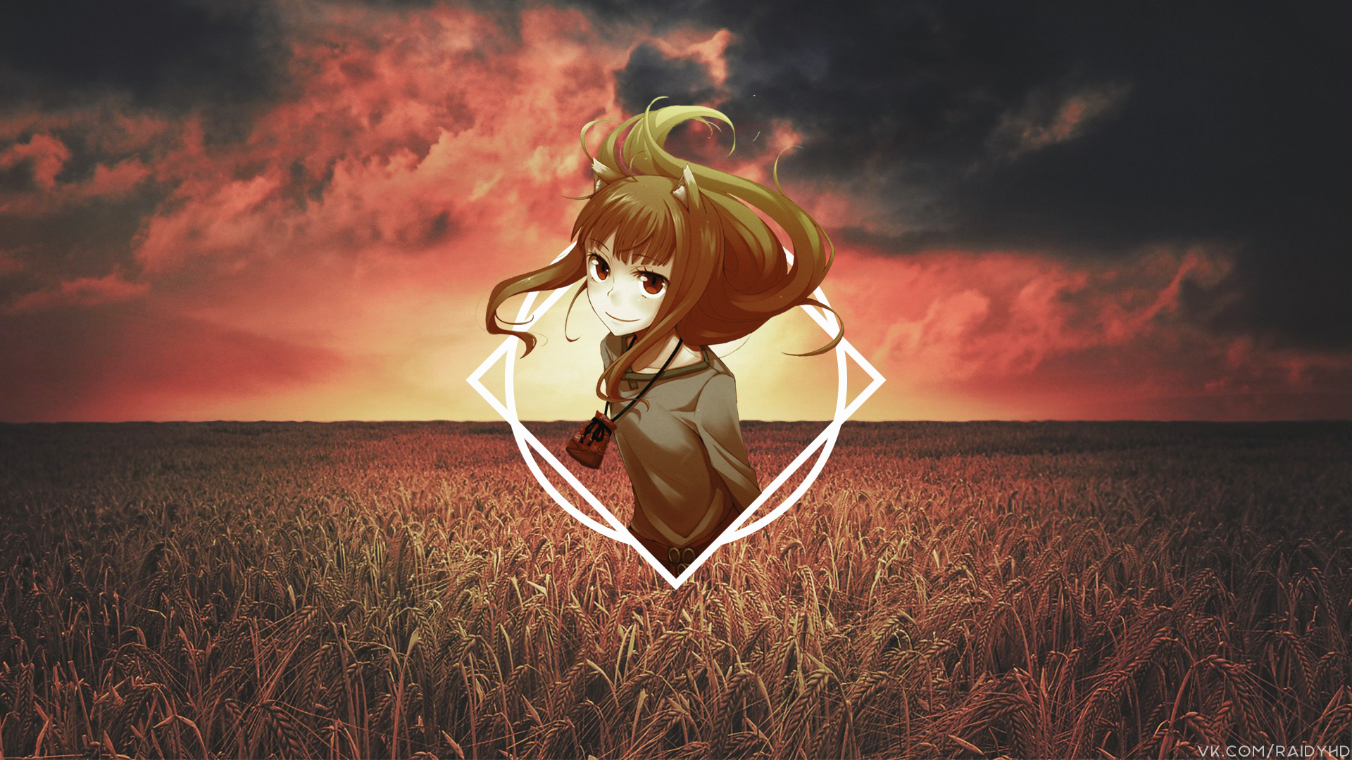 Holo from Spice and Wolf in a wheat field at sunset HD Wallpaper