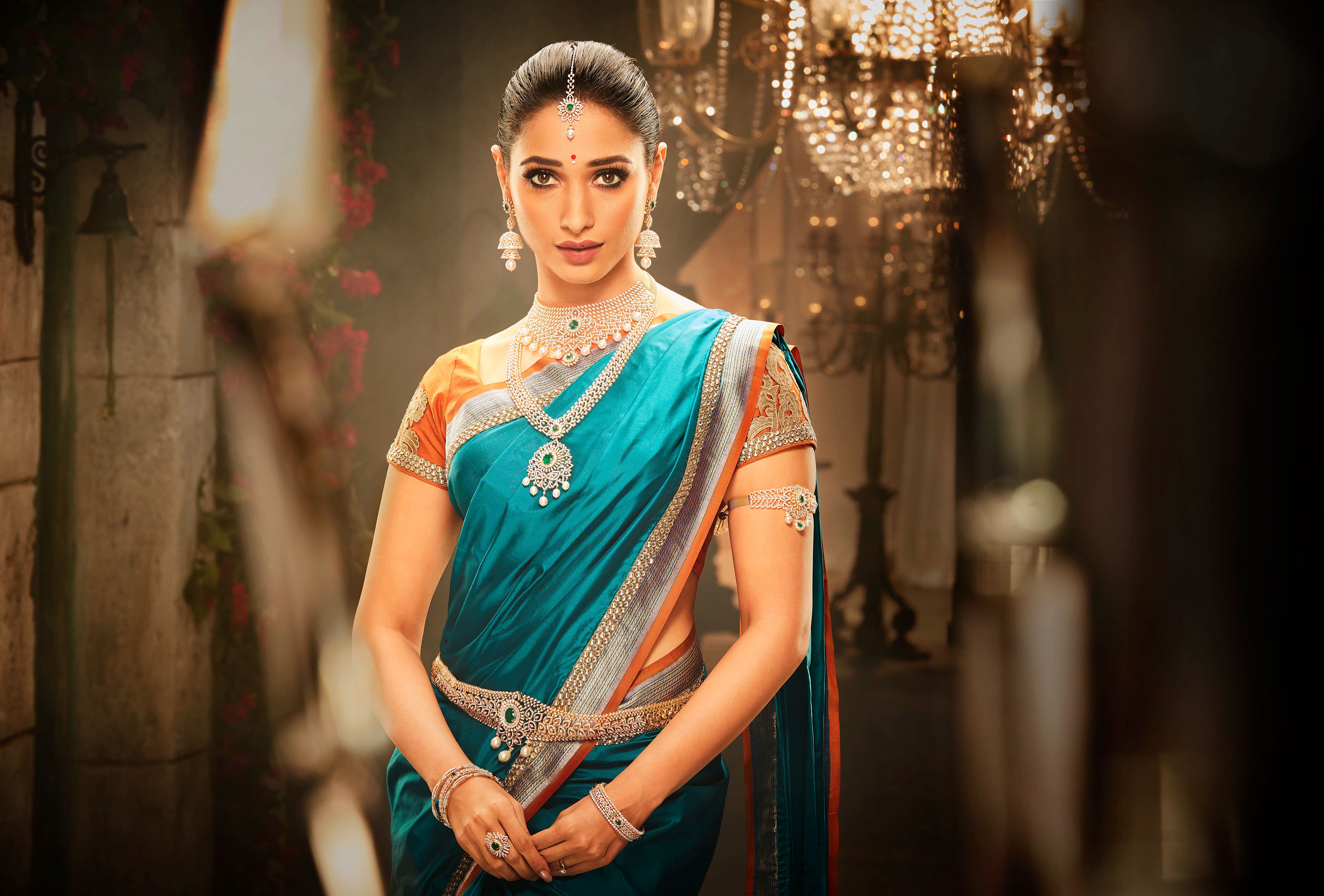 Tamannaah Bhatia in traditional Indian attire HD Wallpaper