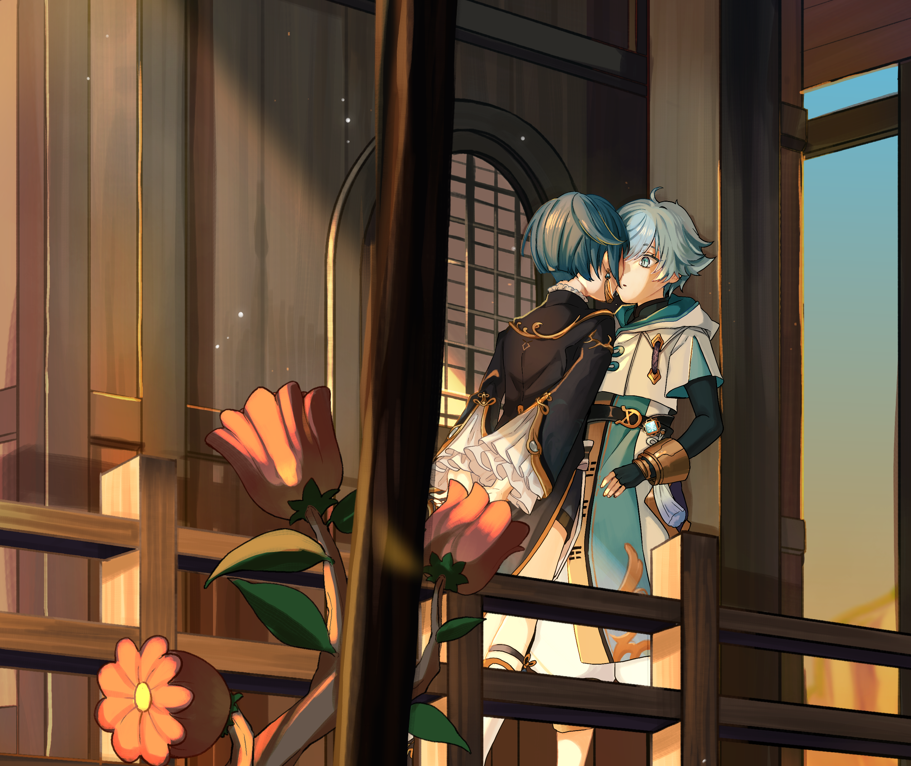 Chongyun and Xingqiu Moment at Sunset HD Wallpaper