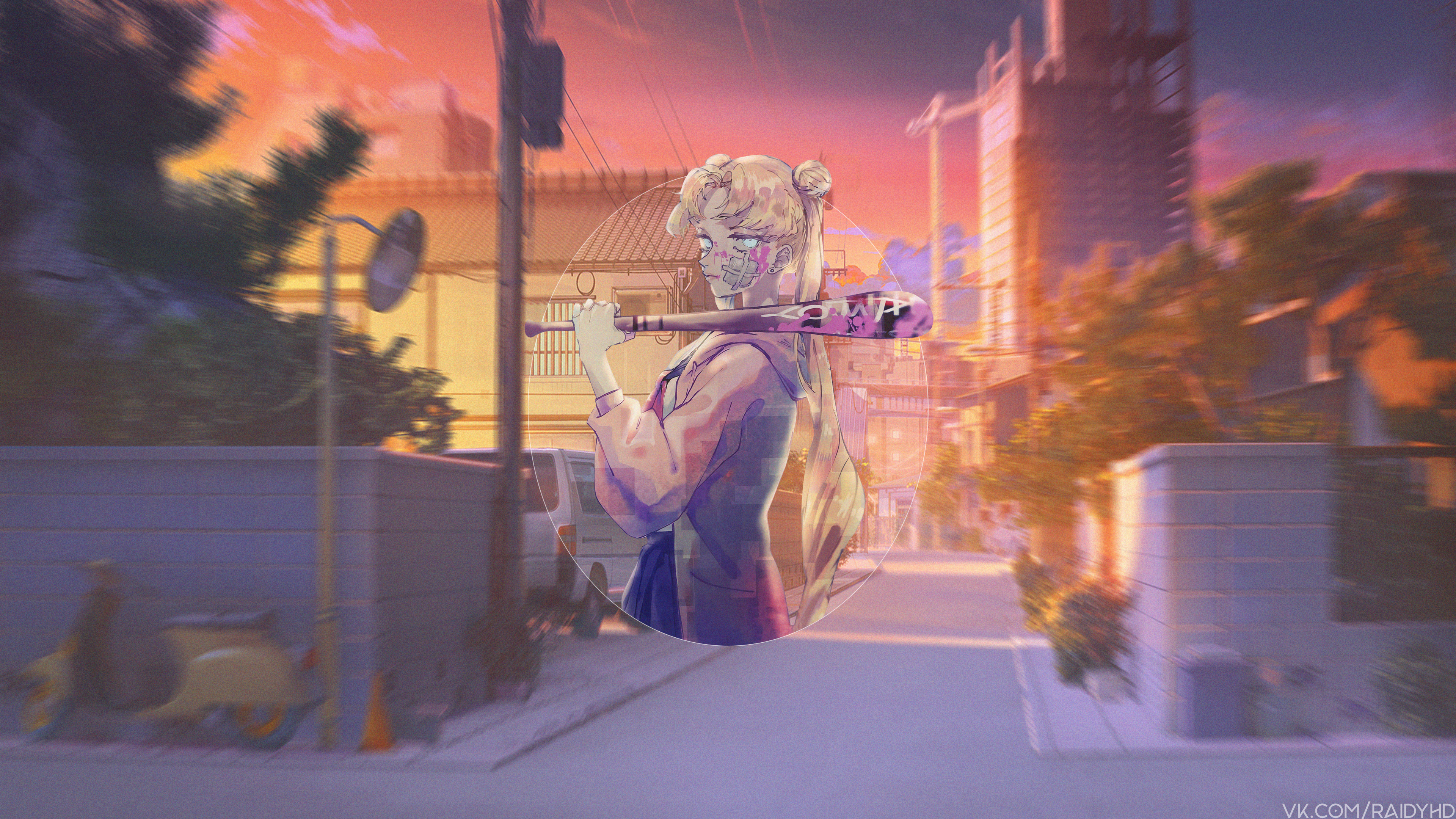 Sailor Moon Usagi Tsukino with baseball bat 4K HD Wallpaper