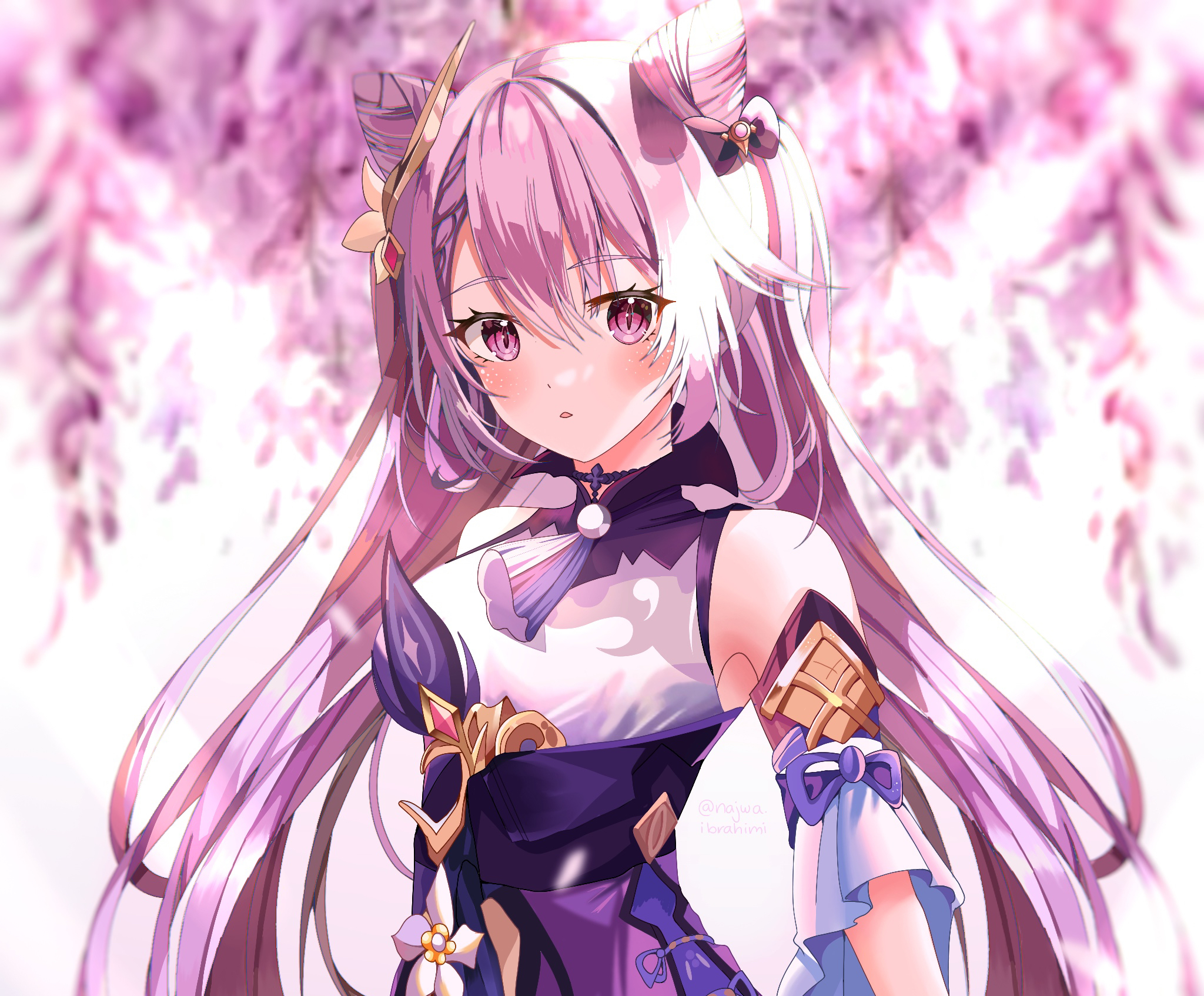 Keqing from Genshin Impact with Wisteria HD Wallpaper