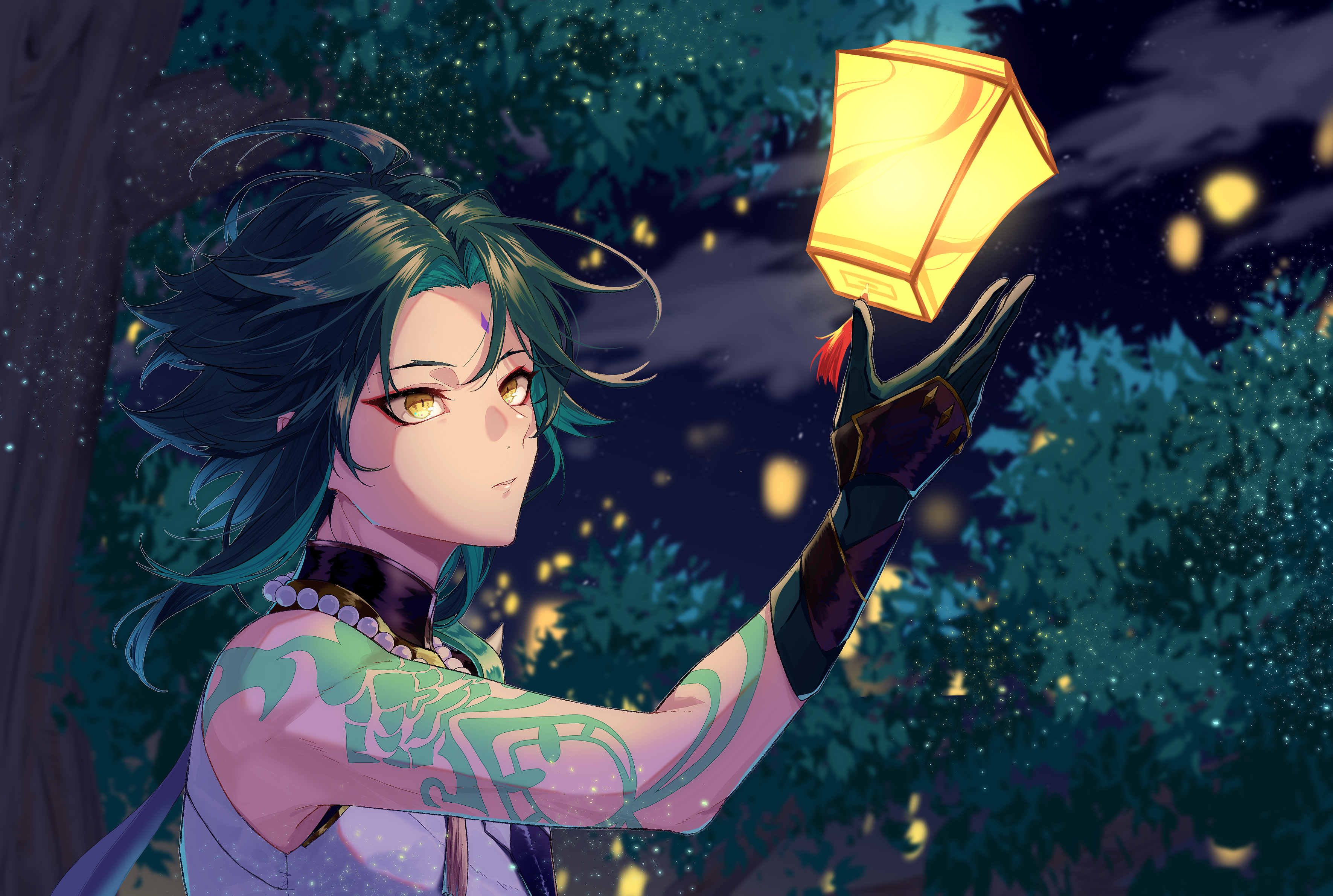 Xiao from Genshin Impact holding a lantern HD Wallpaper