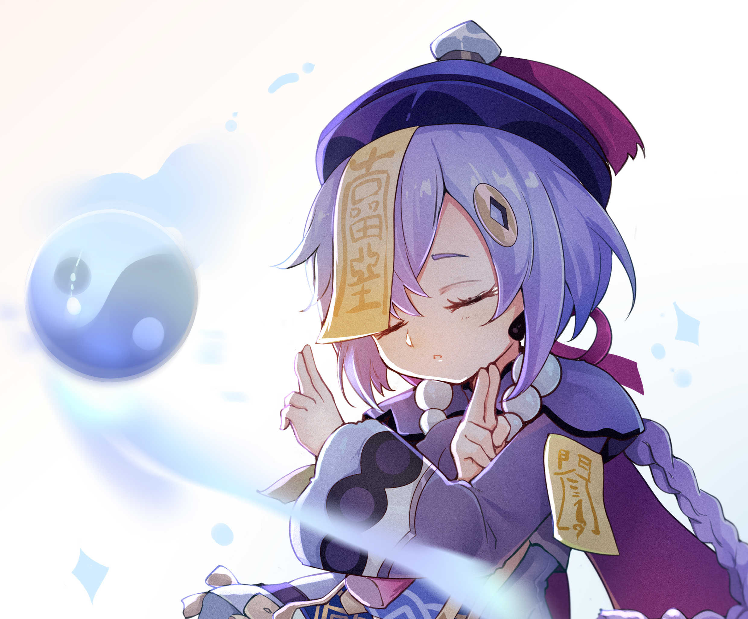 Qiqi from Genshin Impact with a magical orb HD Wallpaper