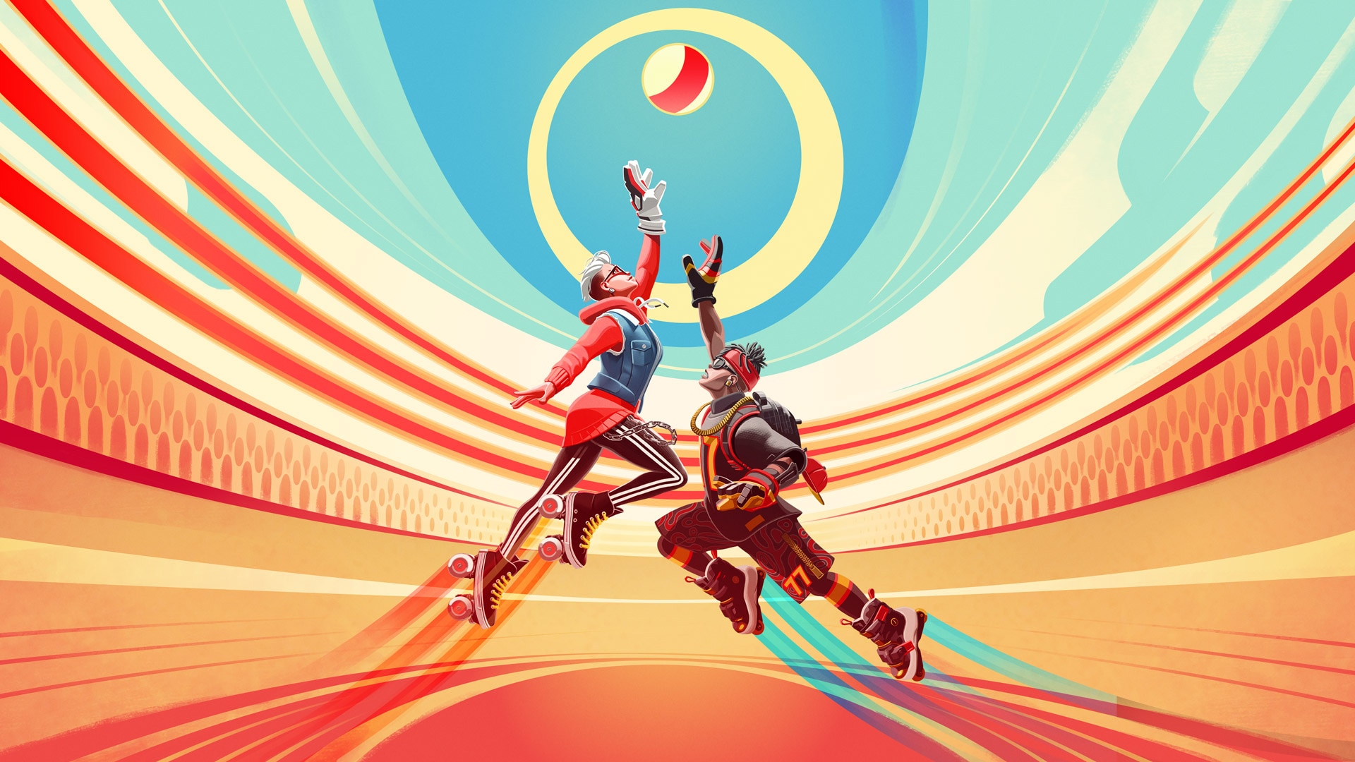Roller Champions characters reaching for a ball HD Wallpaper