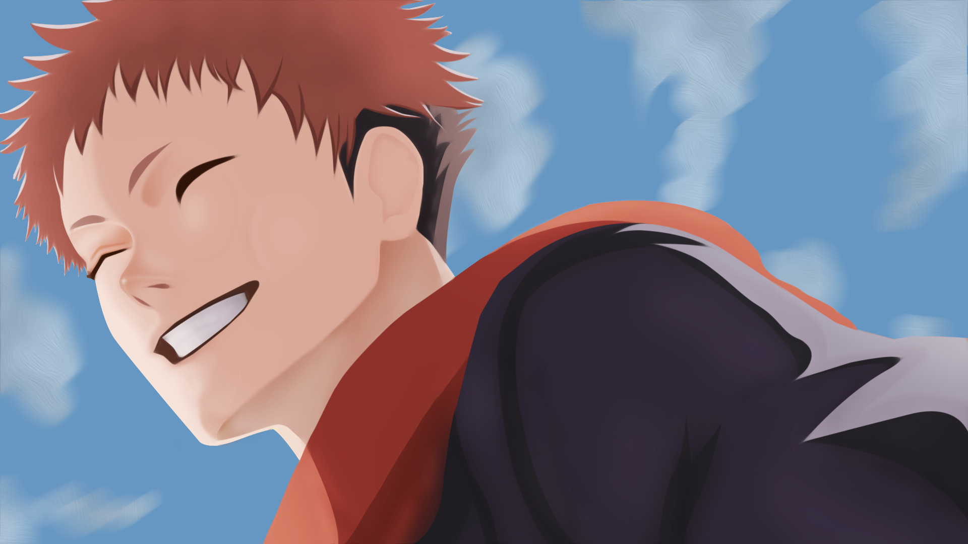 Yuji Itadori smiling against a blue sky HD Wallpaper