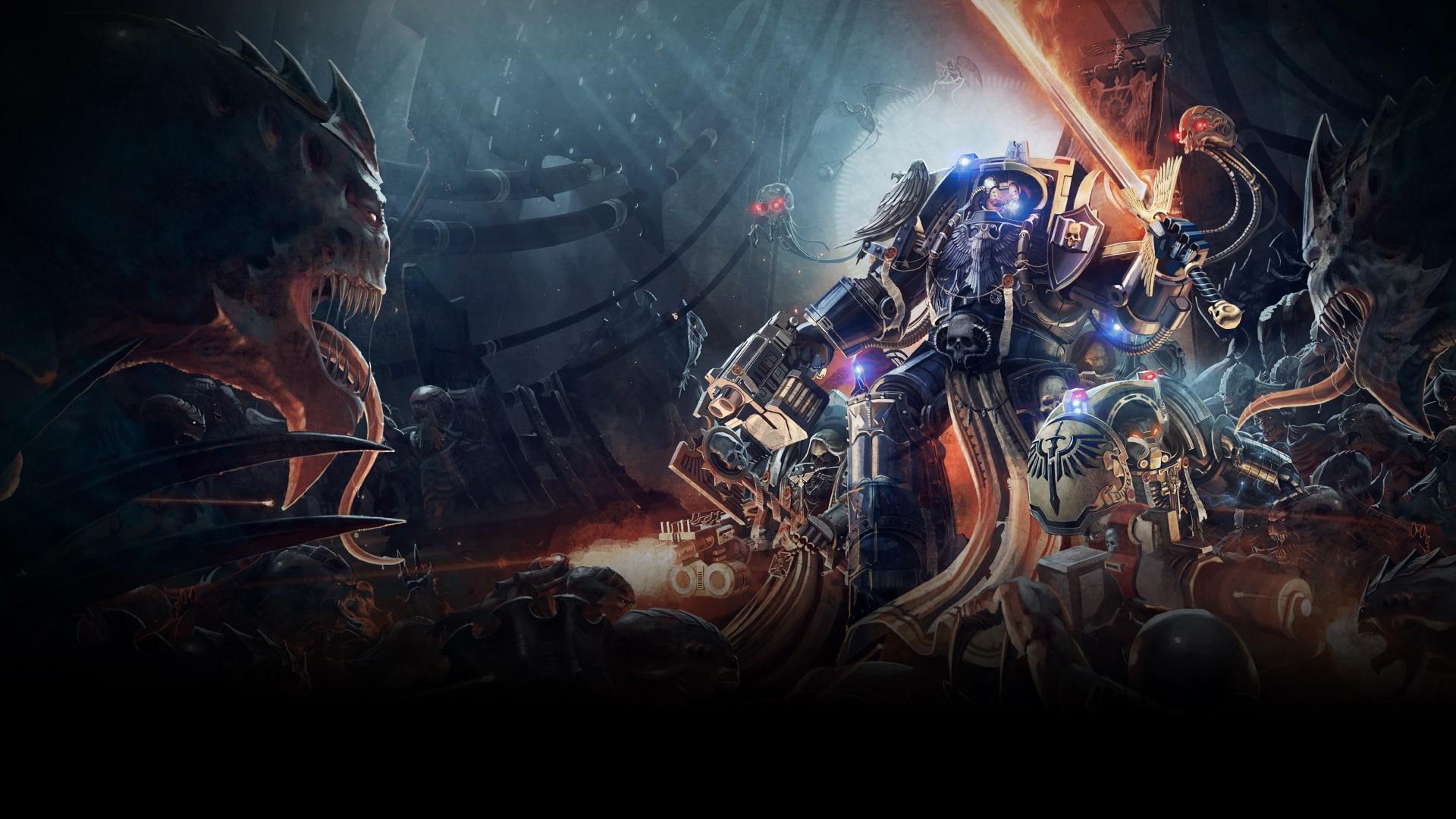 Space Hulk: Deathwing Space Marines fighting aliens HD Wallpaper