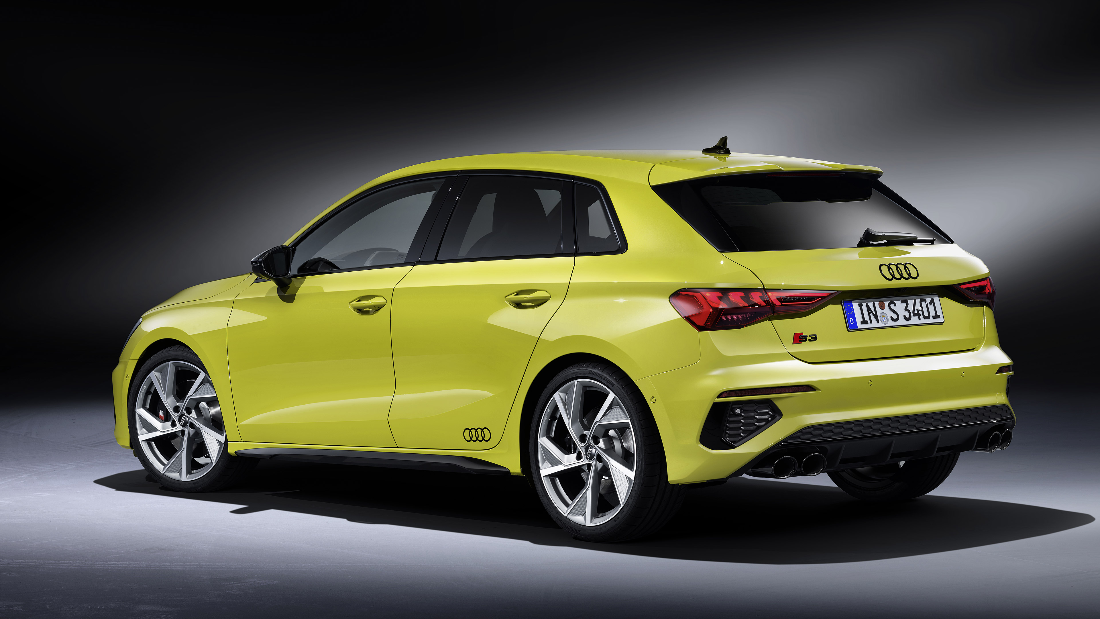 Yellow 2021 Audi S3 Sportback rear view HD Wallpaper