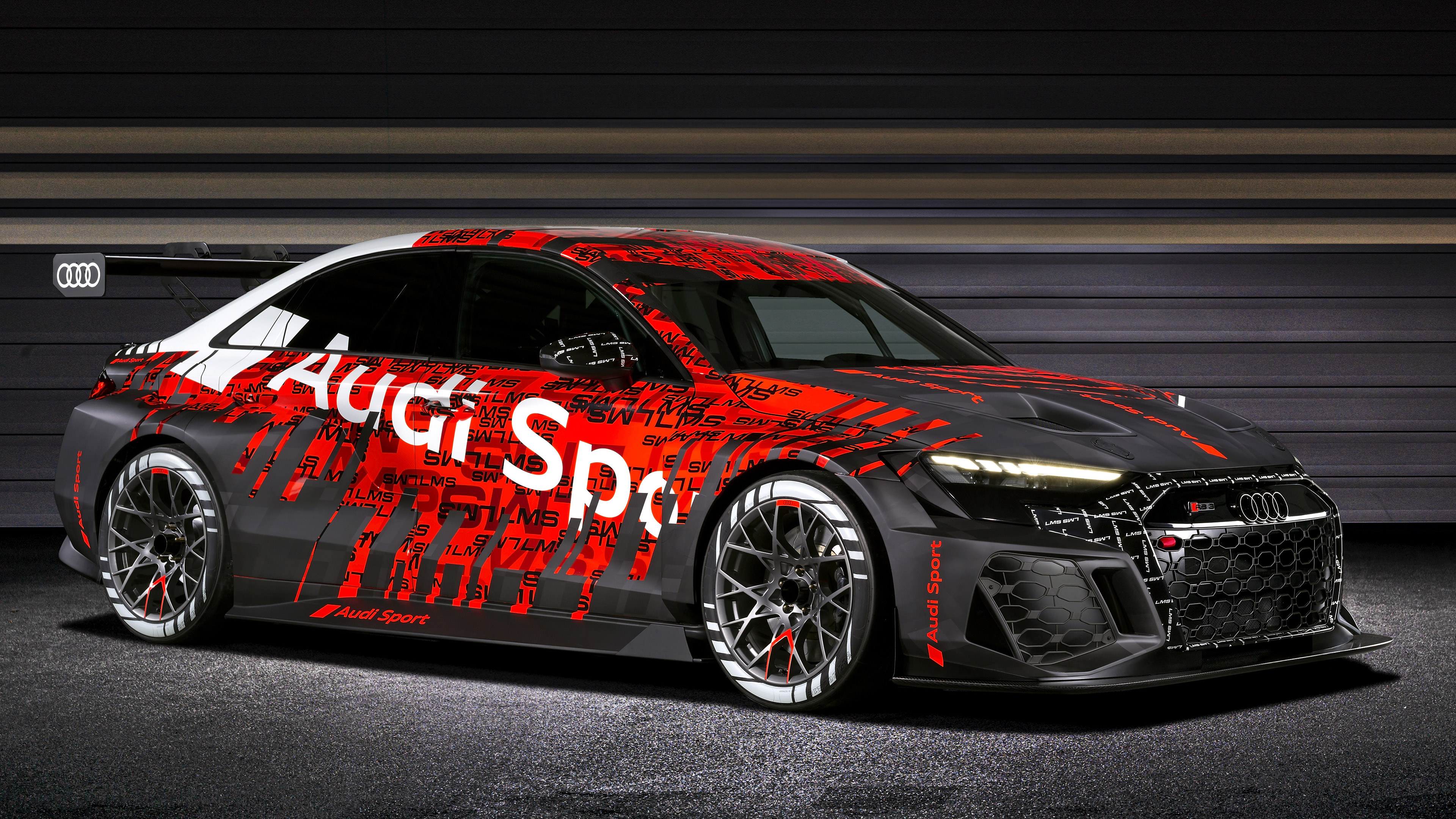 Audi RS3 LMS race car with red and white livery HD Wallpaper
