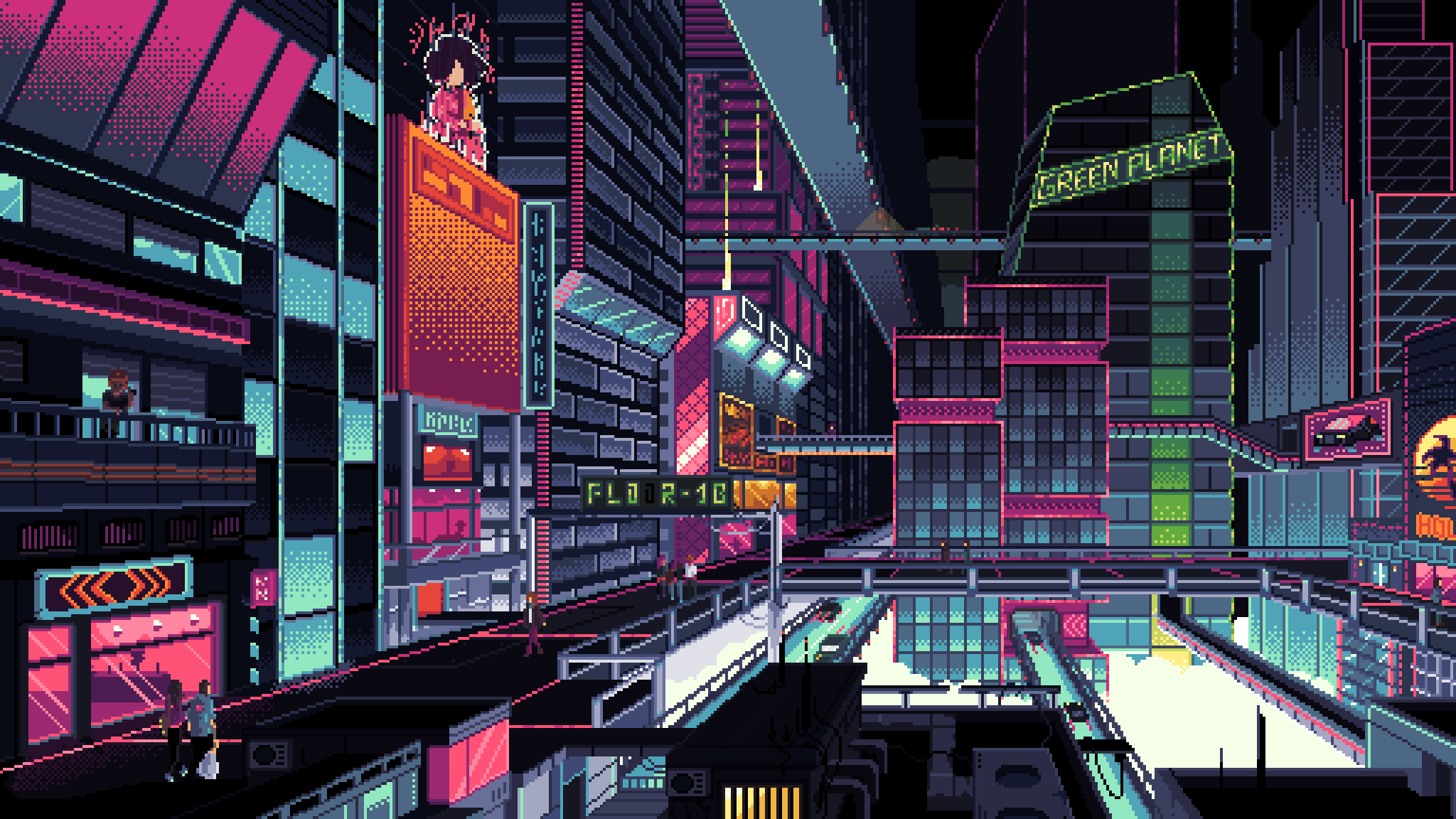 Cyberpunk city with neon lights and skyscrapers HD Wallpaper
