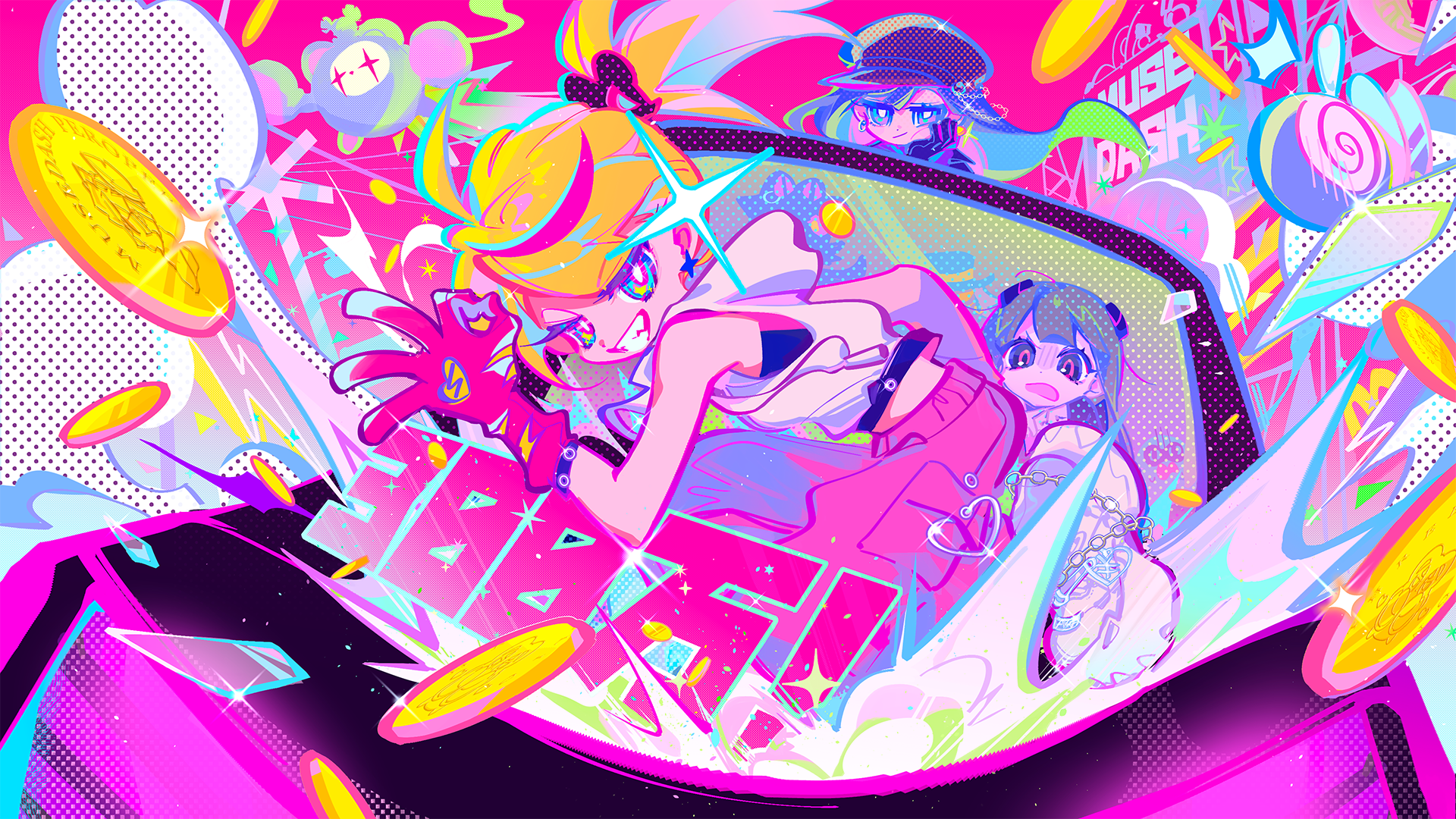 Muse Dash characters Marija, Ola, and Rin HD Wallpaper