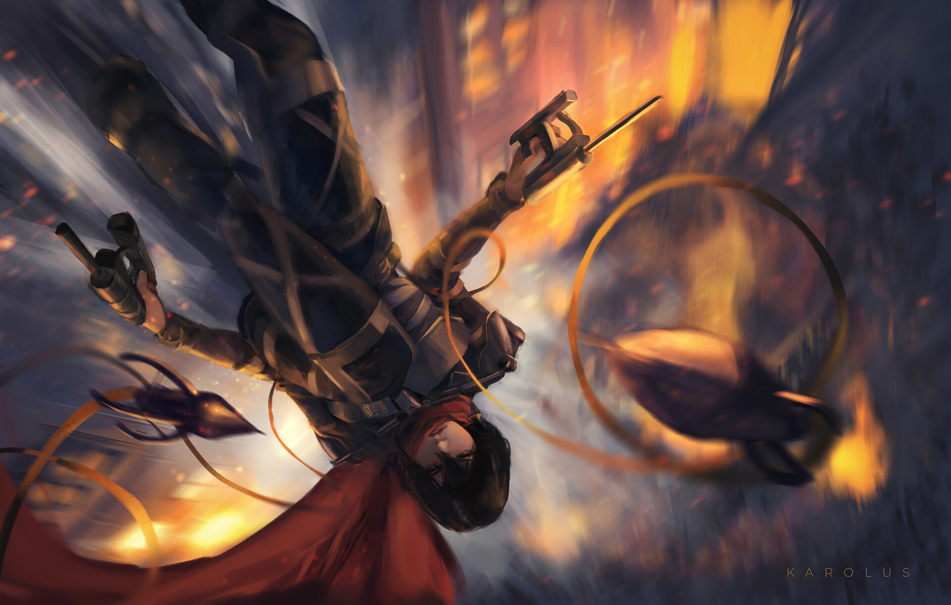 Mikasa Ackerman from Attack On Titan falling HD Wallpaper