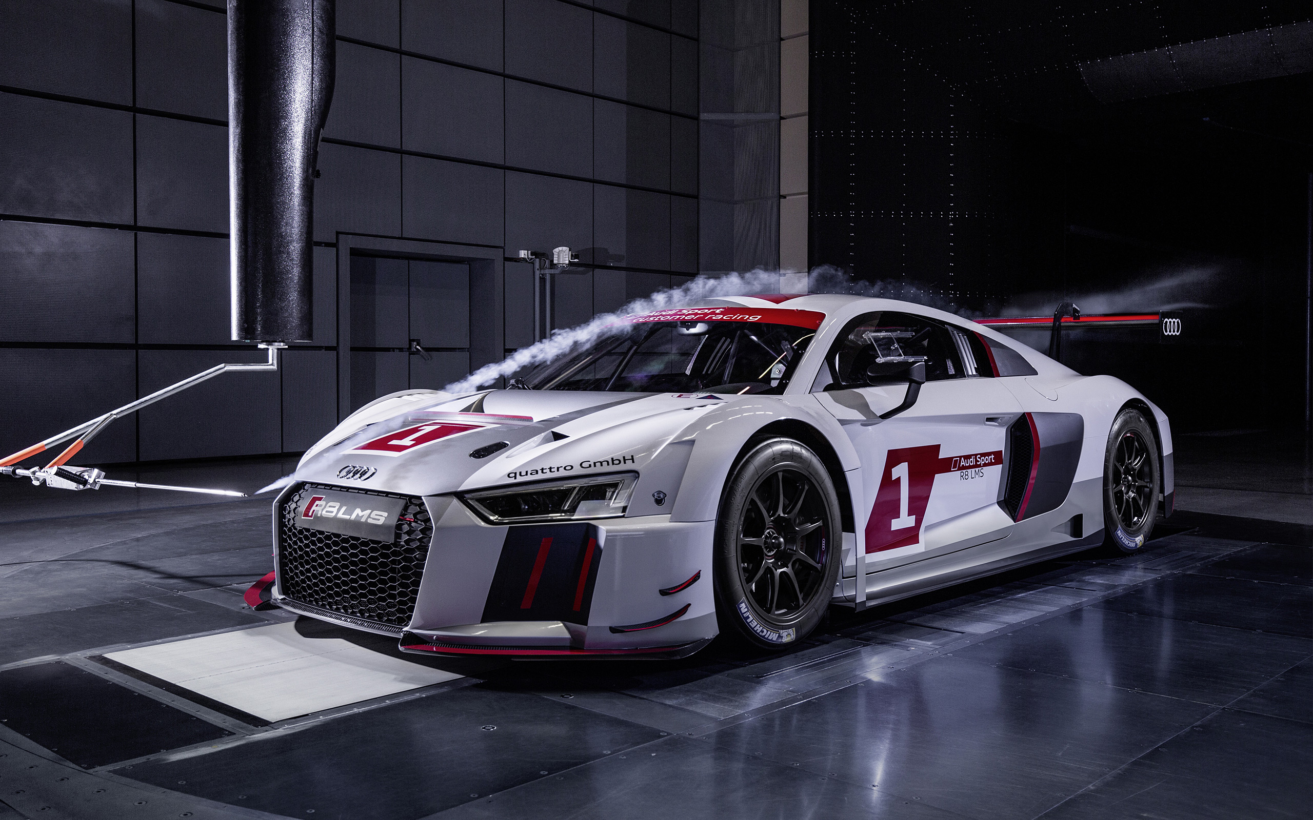 Audi R8 LMS race car in wind tunnel HD Wallpaper