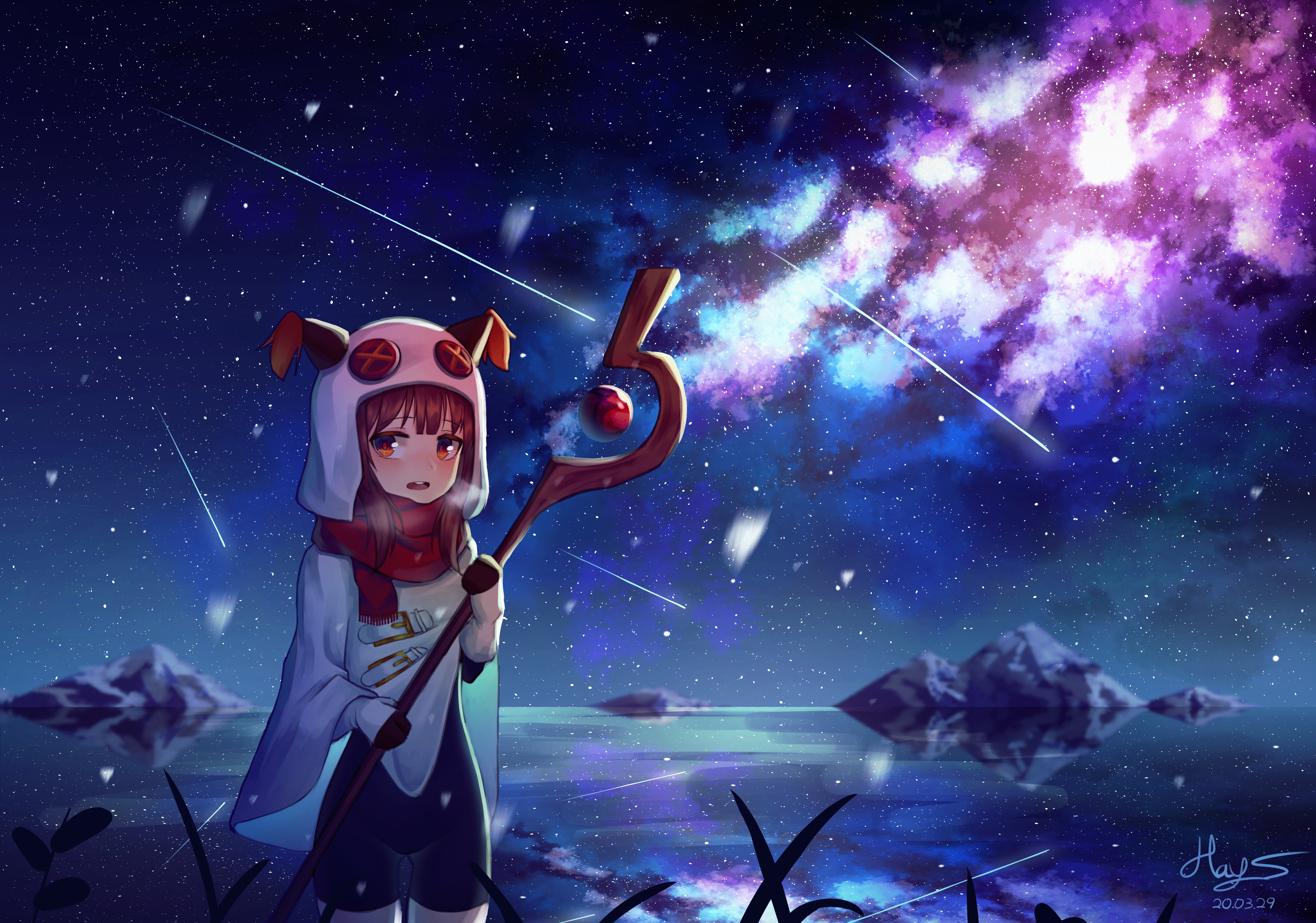 Megumin from KonoSuba under a starry sky HD Wallpaper