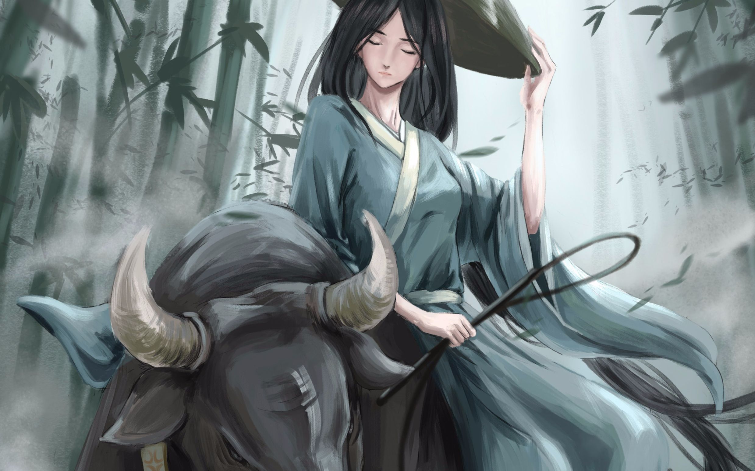 Xie Lian from Heaven Official's Blessing riding a water buffalo HD Wallpaper