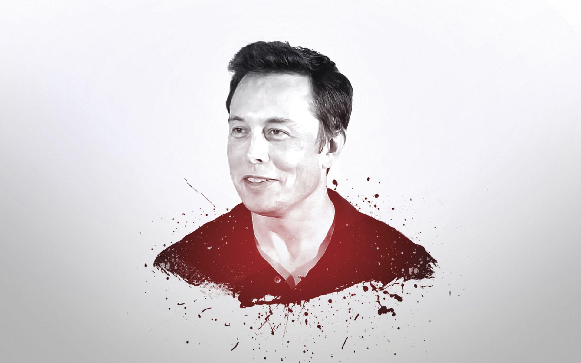 Elon Musk portrait with red paint splatter HD Wallpaper