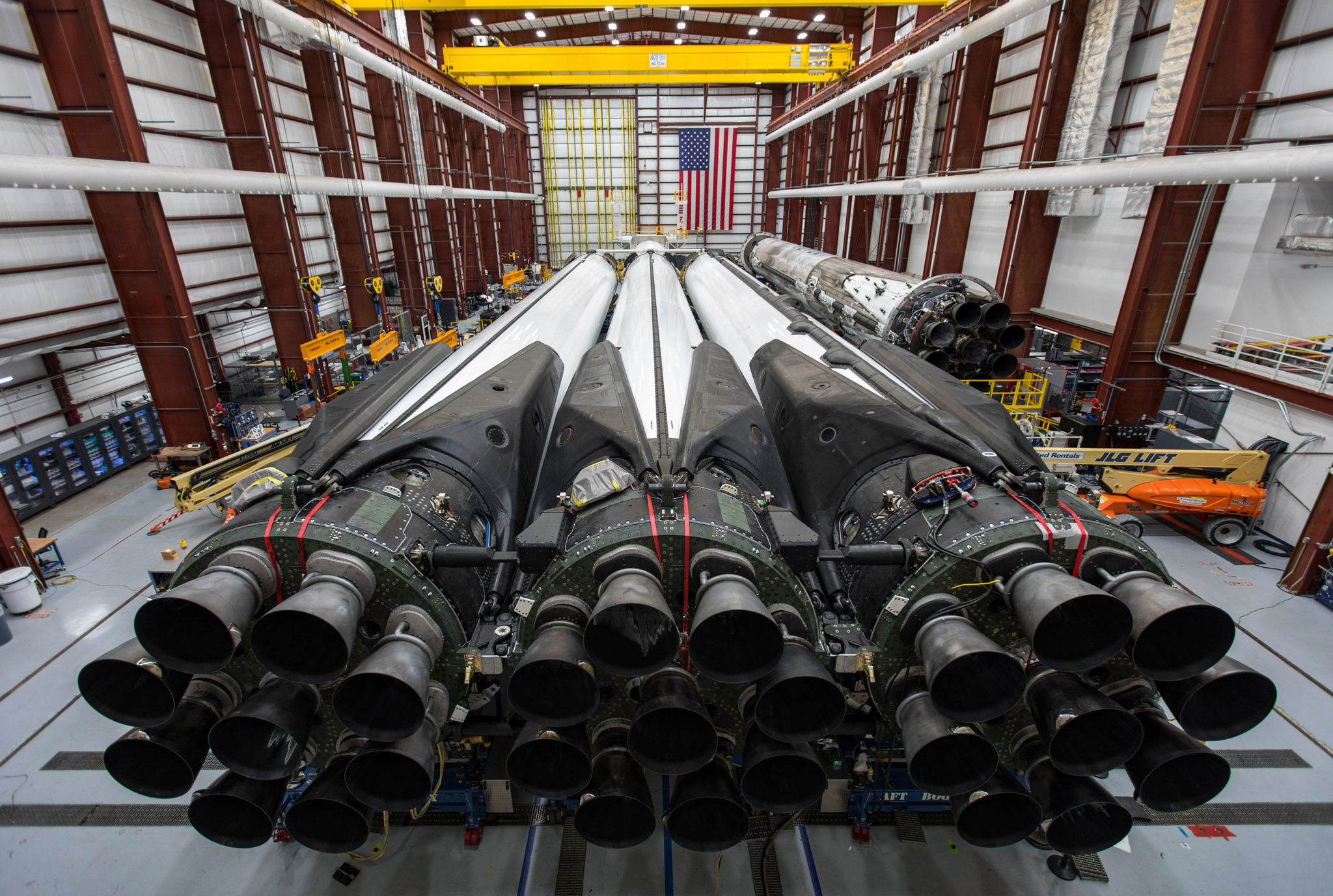 Falcon Heavy rocket engines in a hangar HD Wallpaper