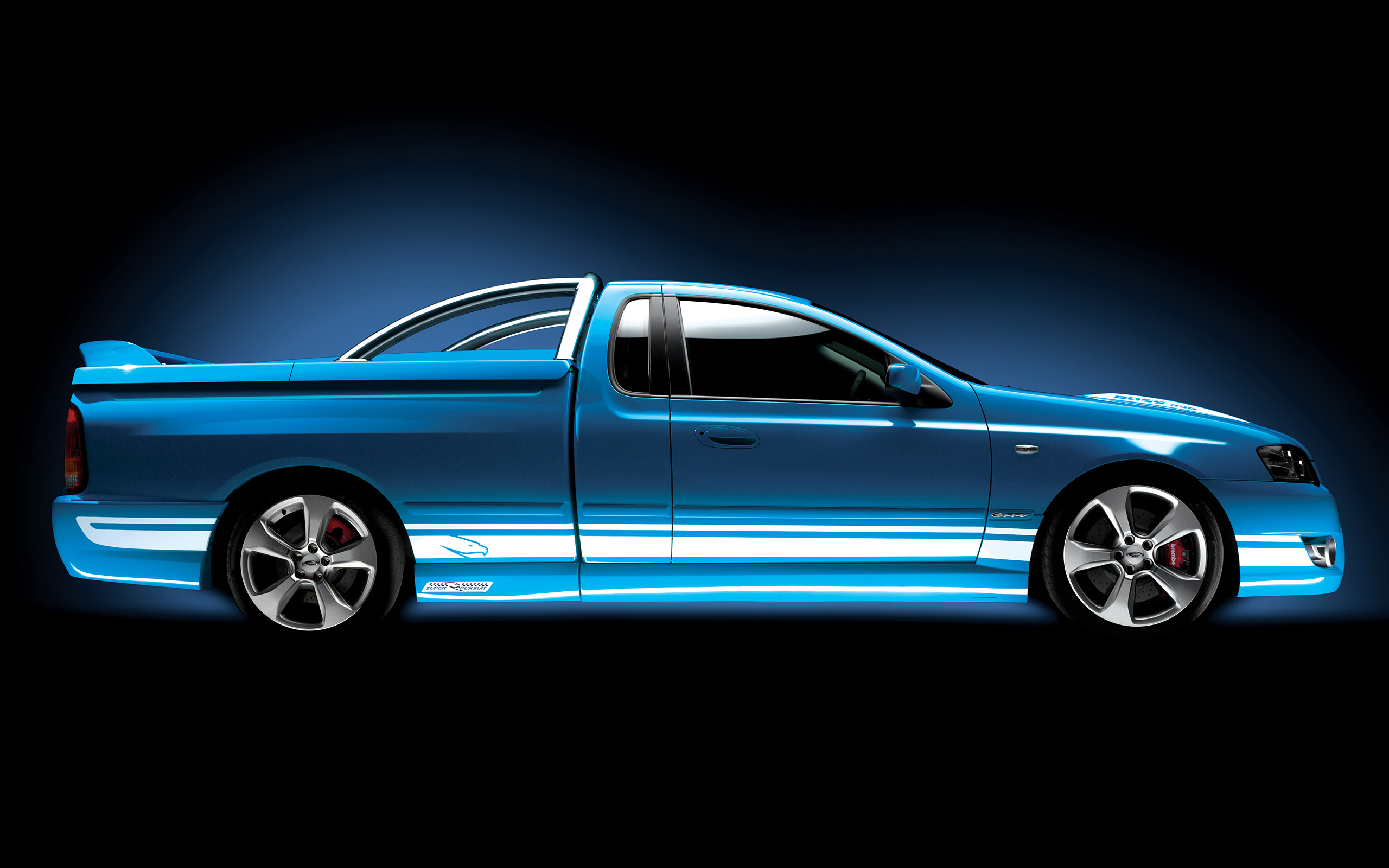 Blue Ford FPV BFII Ute with racing stripes HD Wallpaper