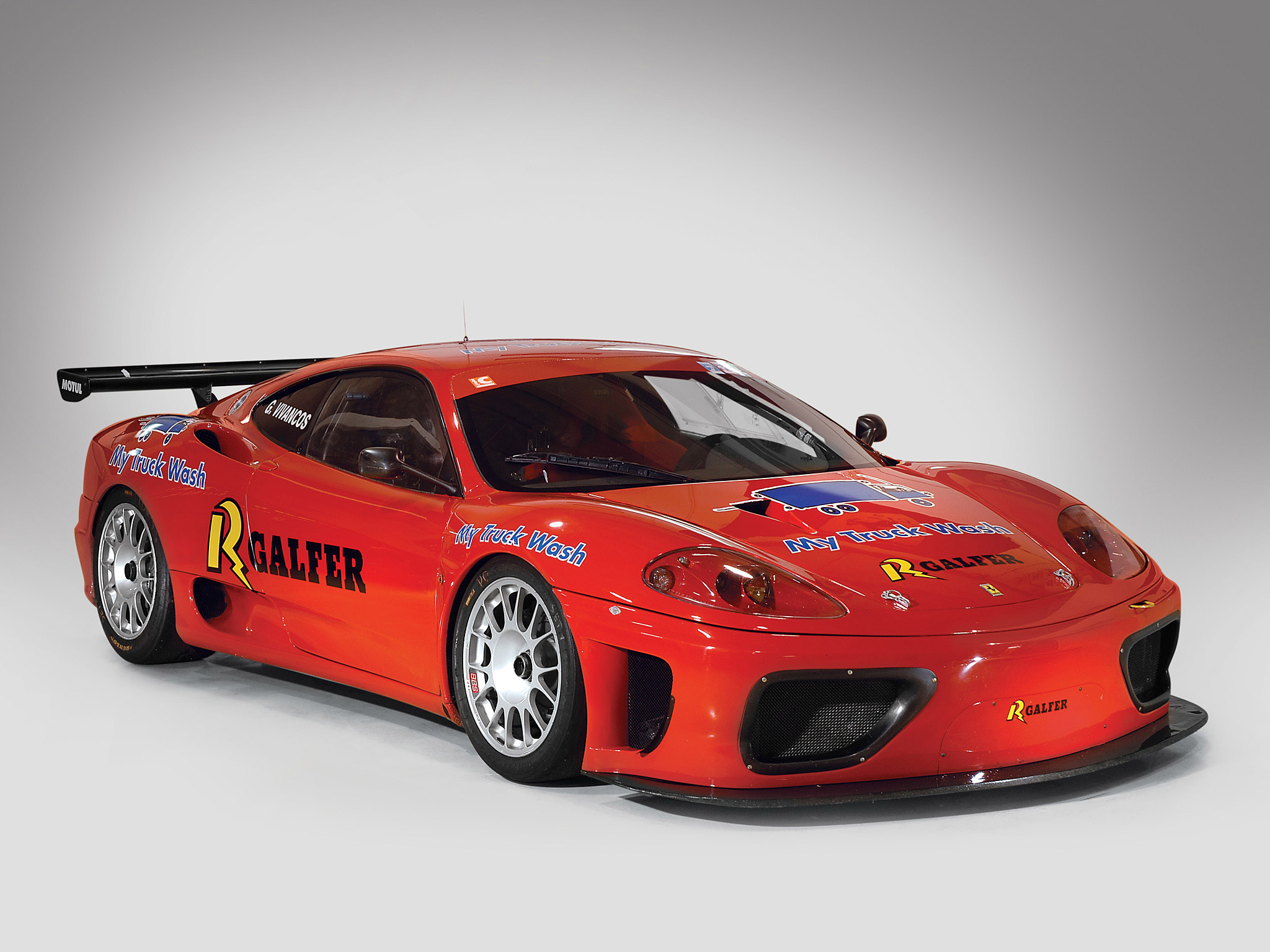 Red Ferrari 360 GT race car with sponsors HD Wallpaper