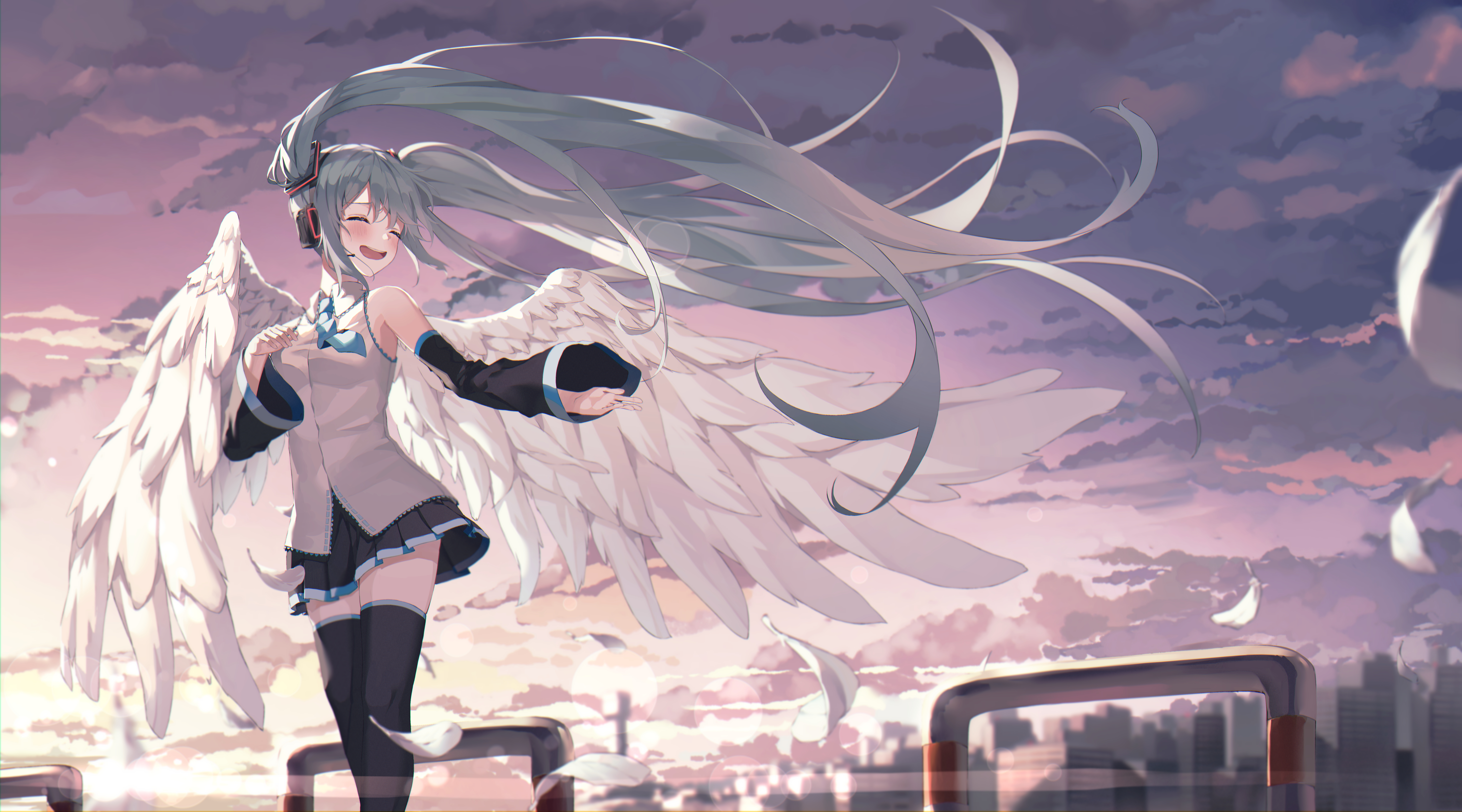 Hatsune Miku with Wings HD Wallpaper