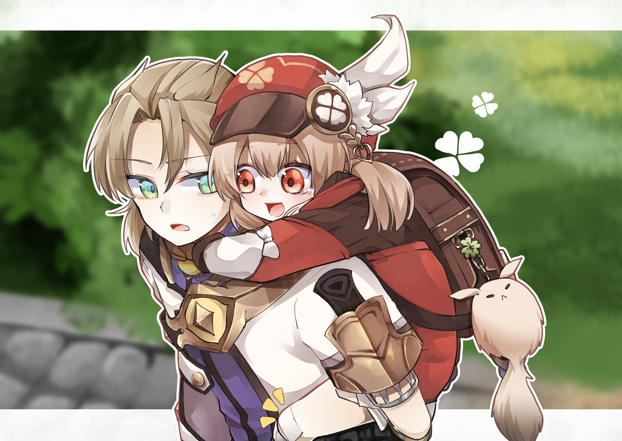 Albedo carrying Klee from Genshin Impact HD Wallpaper