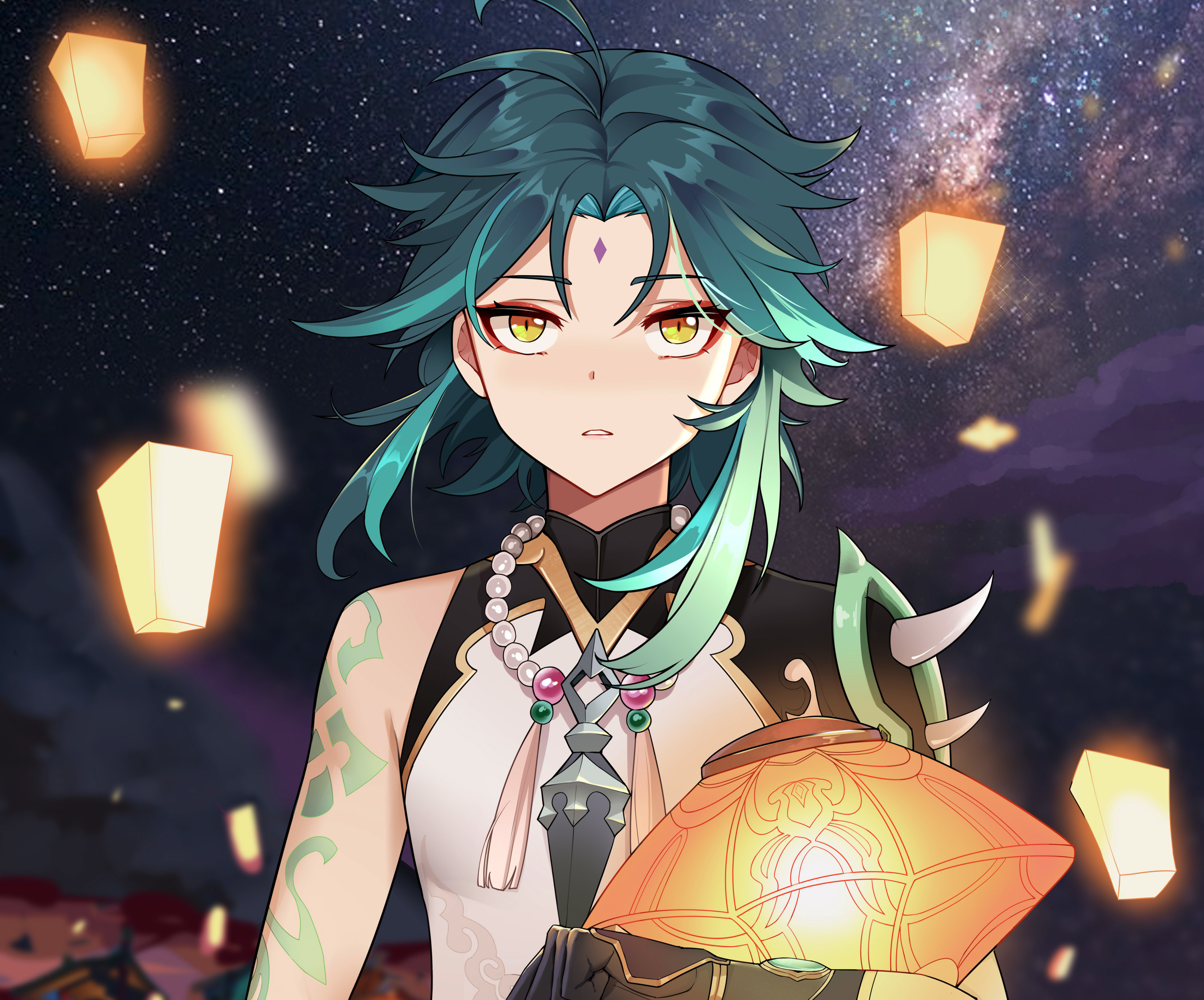 Xiao from Genshin Impact holding a lantern HD Wallpaper