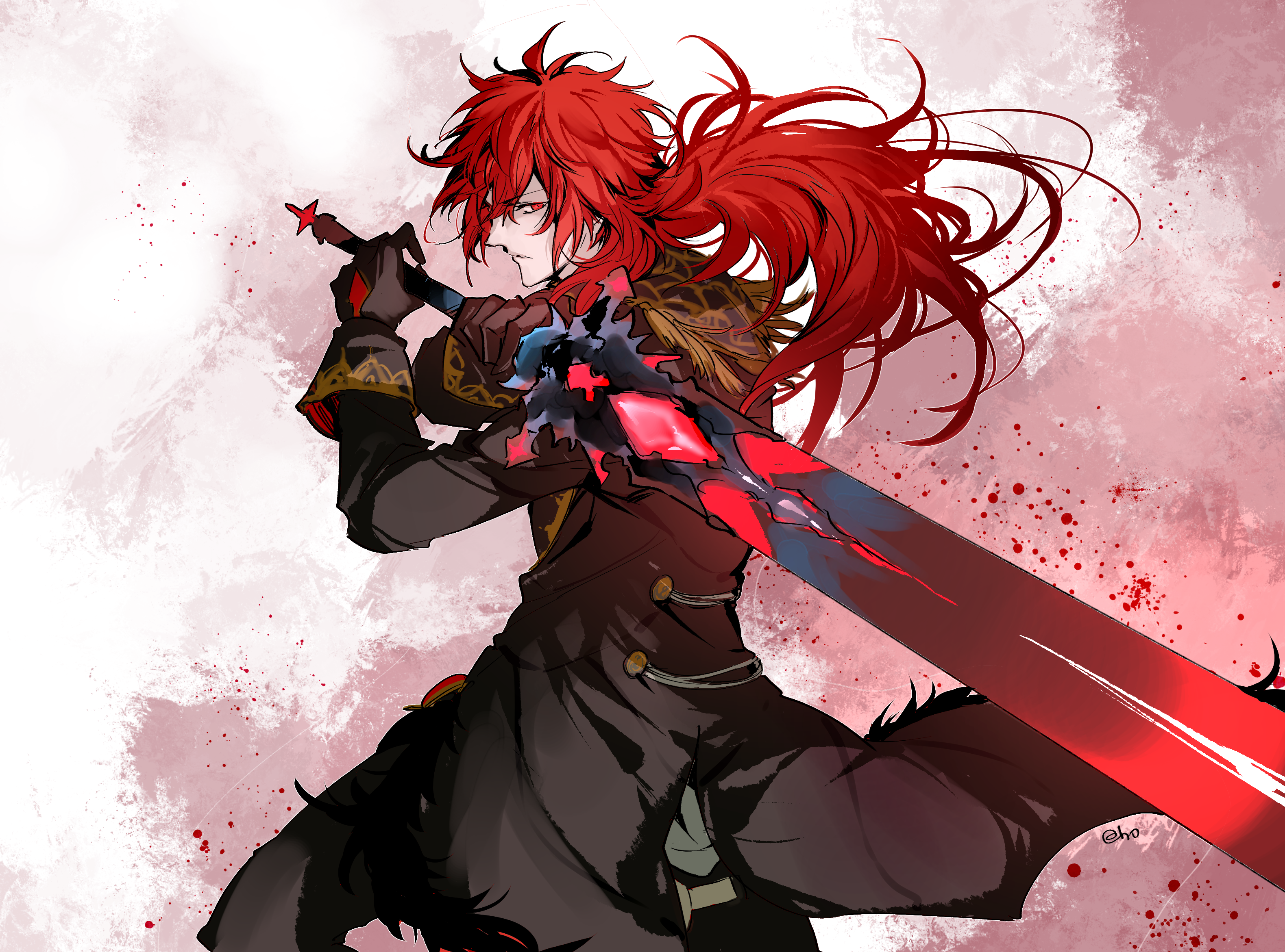 Diluc from Genshin Impact with a red sword HD Wallpaper