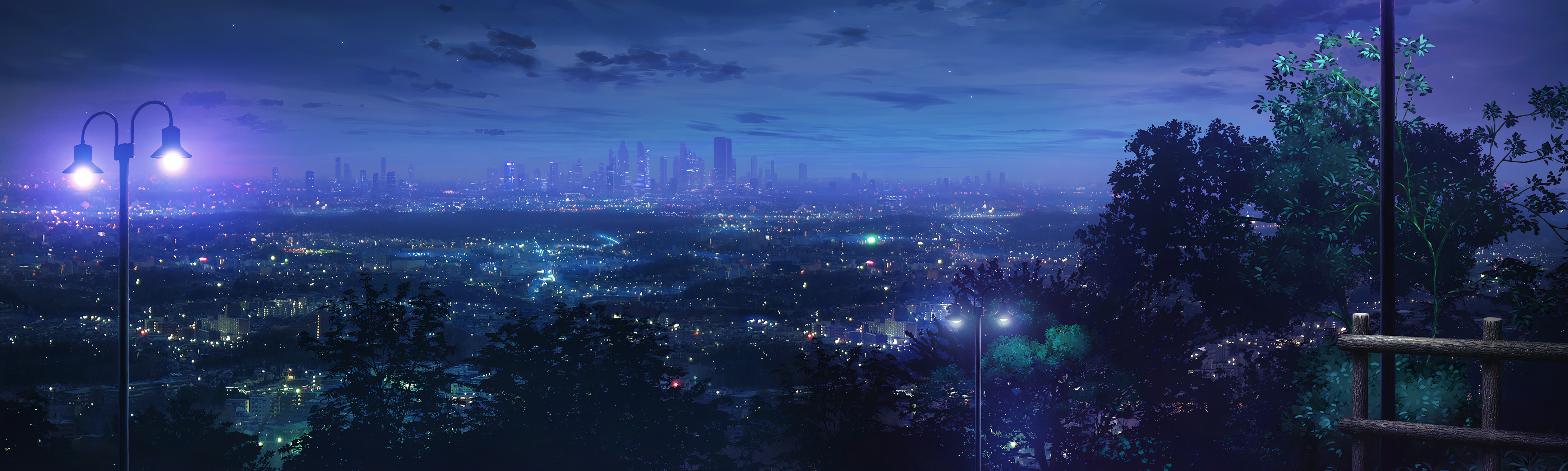 Cityscape at Night with Streetlights HD Wallpaper