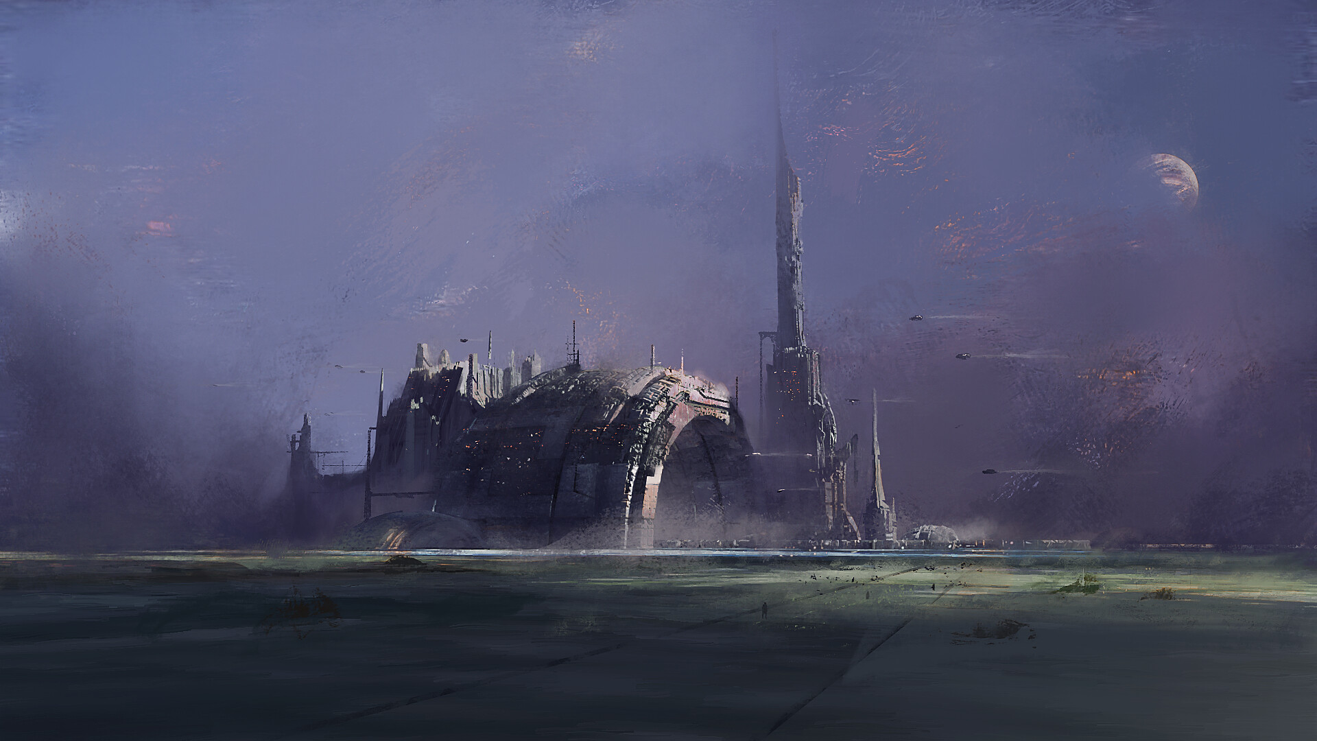 Sci-fi building in a desolate landscape HD Wallpaper