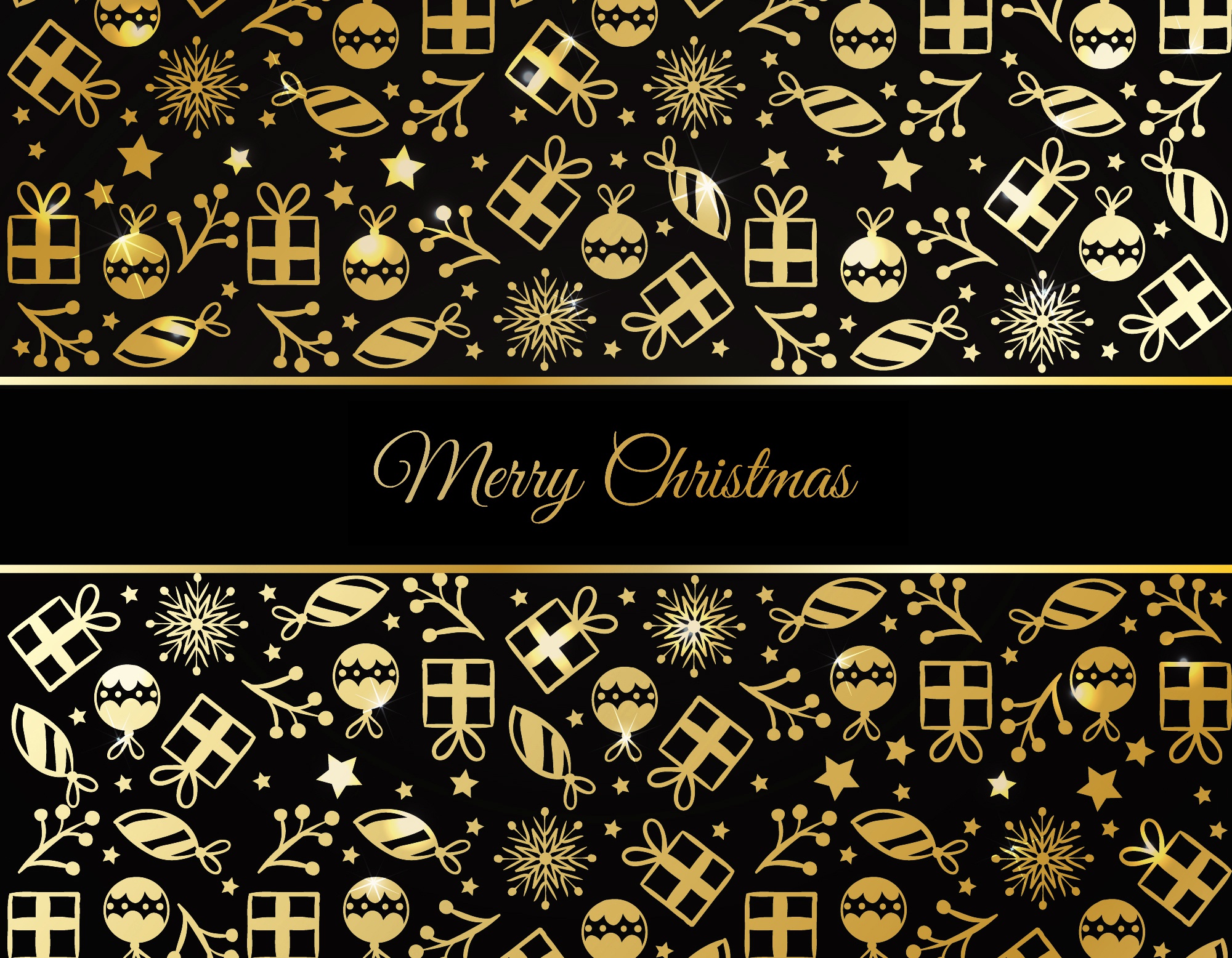 Merry Christmas text with golden ornaments HD Wallpaper
