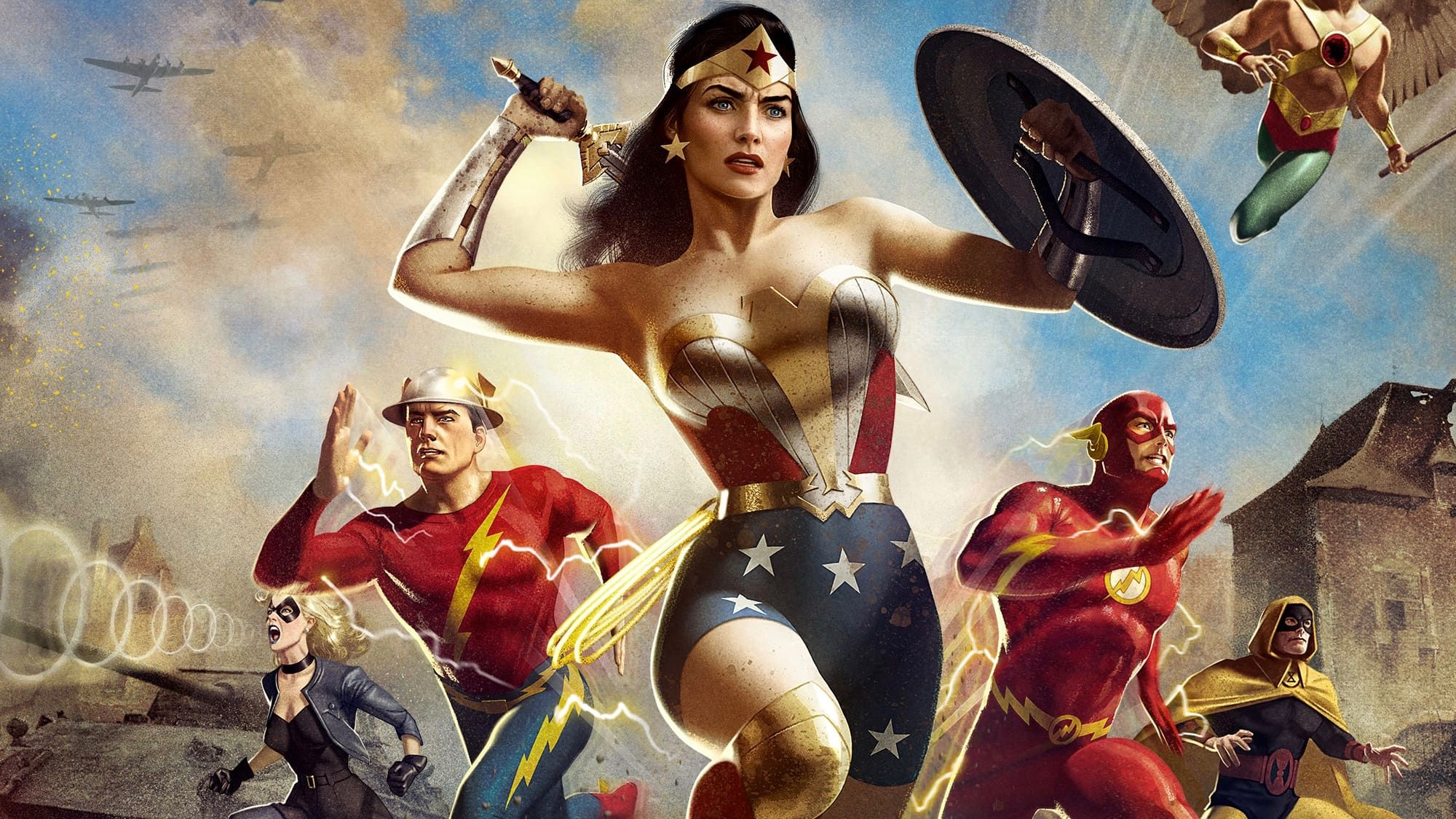 Justice Society: World War II Wonder Woman, Flash, Hawkman HD Wallpaper