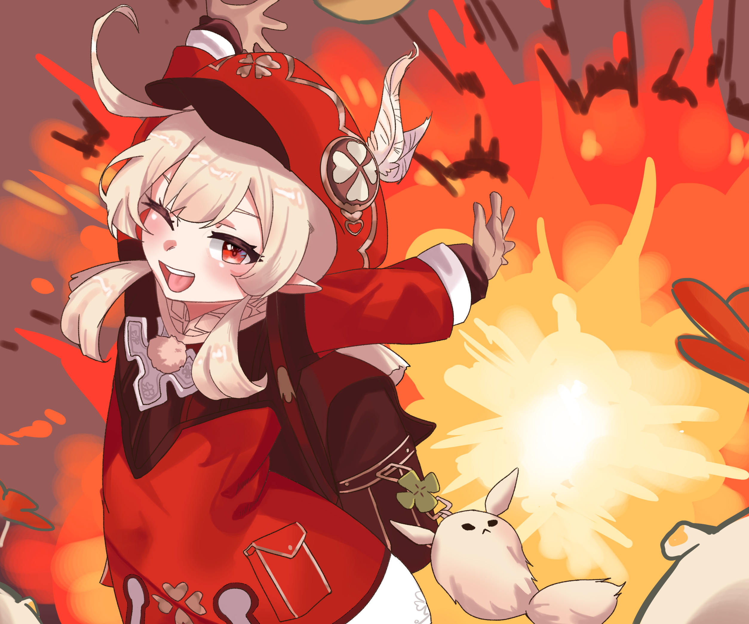 Klee from Genshin Impact with explosions HD Wallpaper