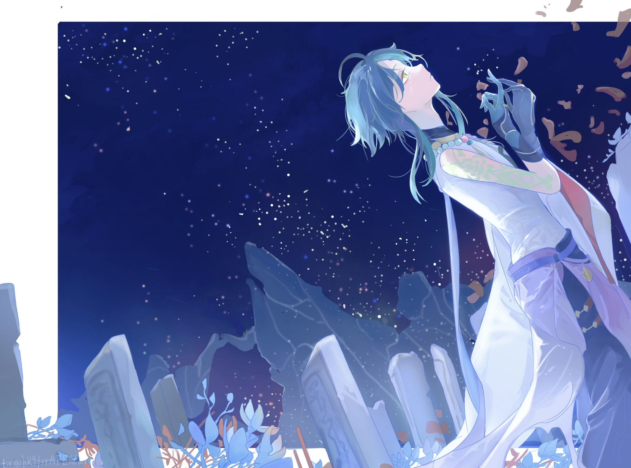 Xiao from Genshin Impact under the stars HD Wallpaper