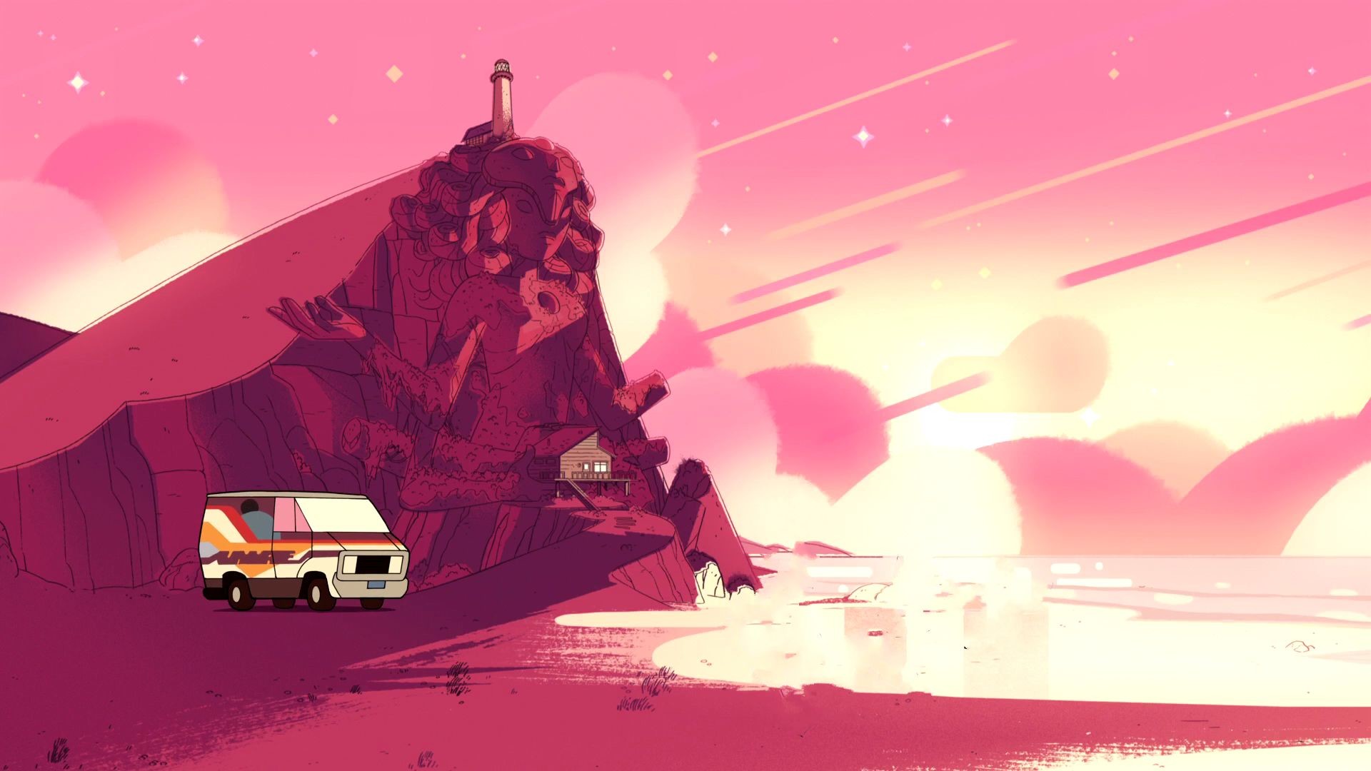 Steven Universe Temple Lighthouse at Sunset HD Wallpaper
