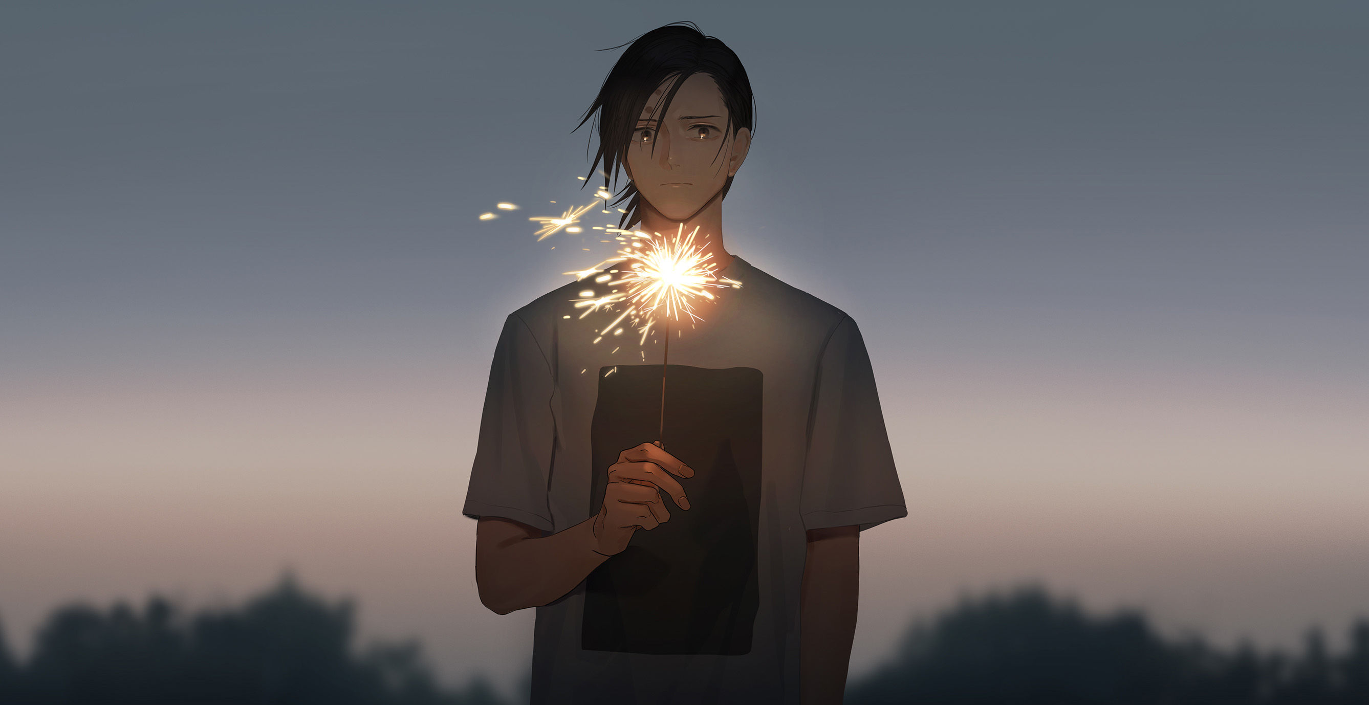 Junpei Yoshino holding a sparkler HD Wallpaper