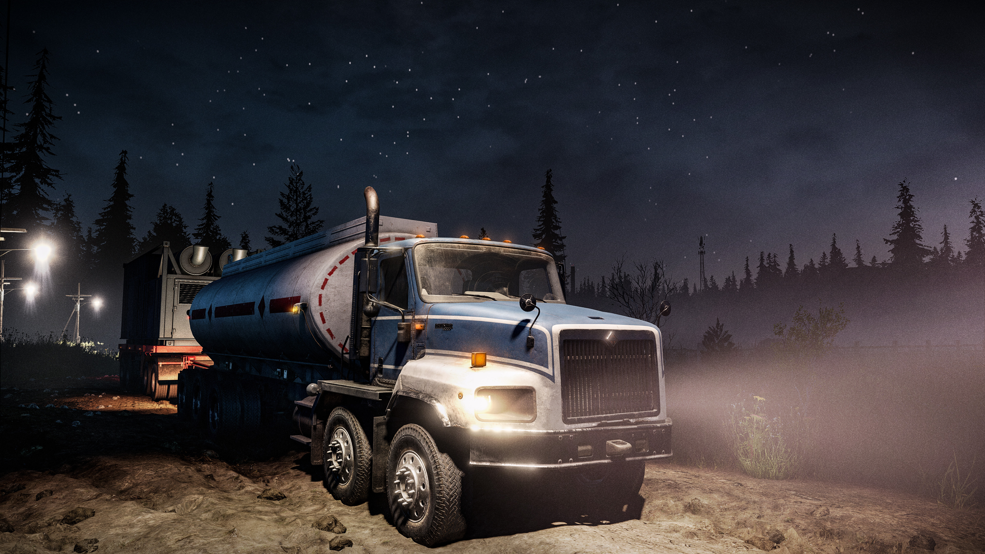 SnowRunner 4K tanker truck at night HD Wallpaper