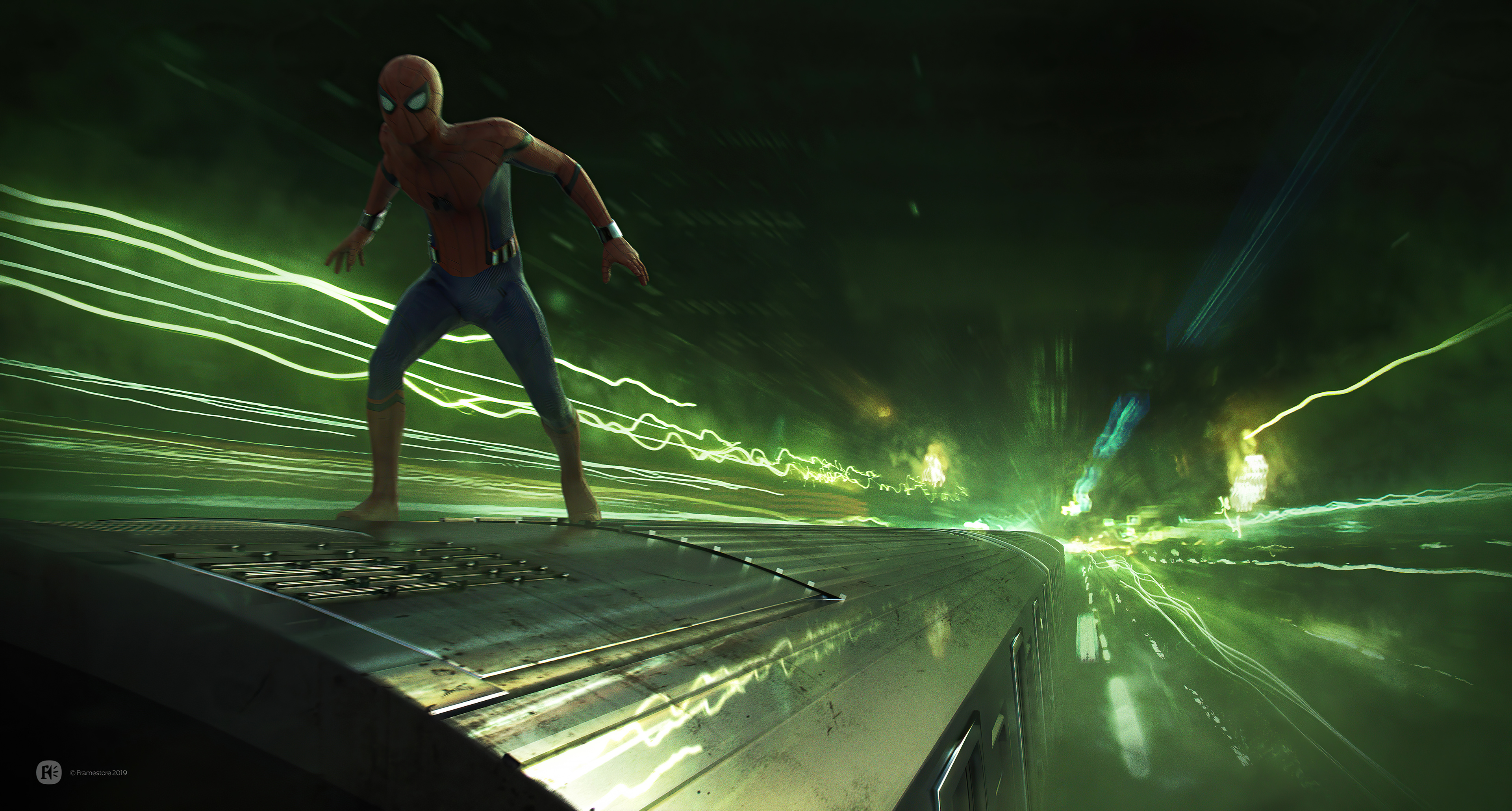 Spider-Man from Marvel Comics on a train HD Wallpaper