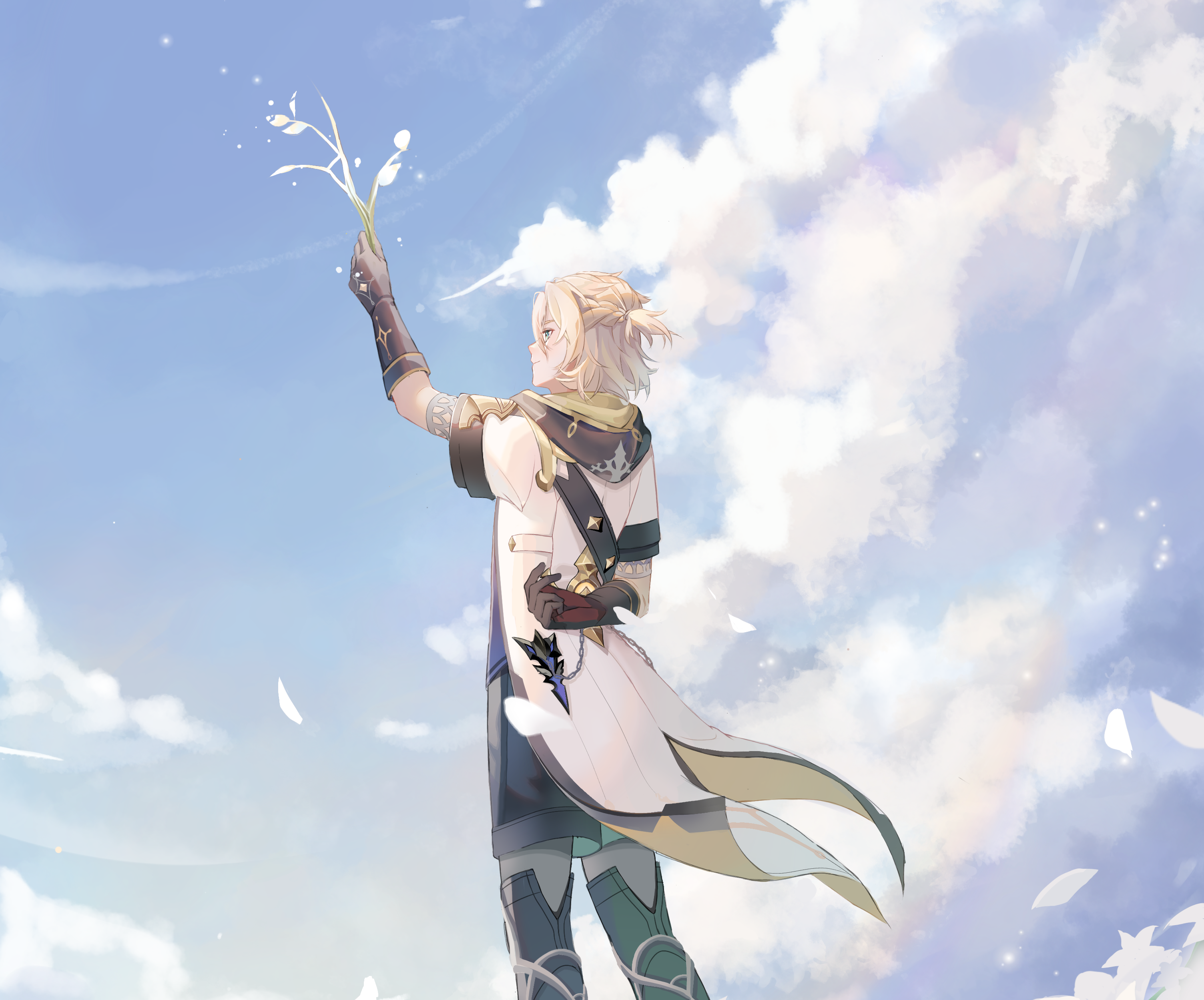 Albedo from Genshin Impact holding a plant HD Wallpaper