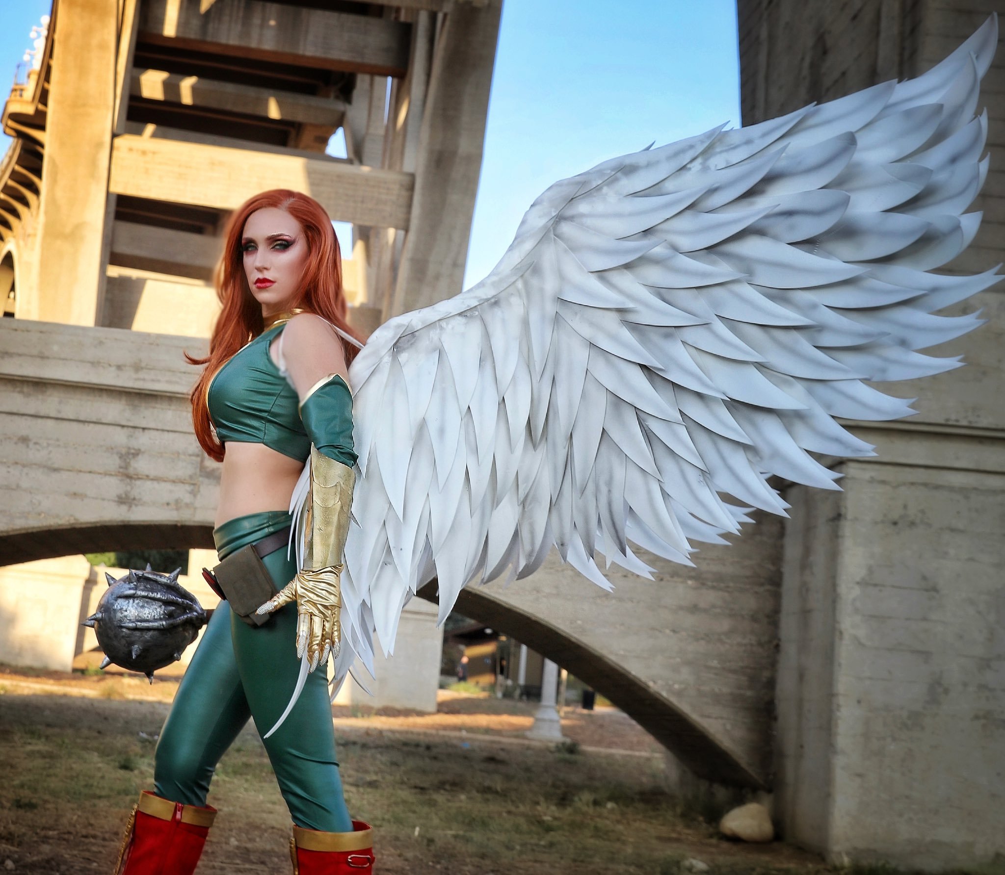 Hawkgirl Cosplayer with Wings and Mace HD Wallpaper