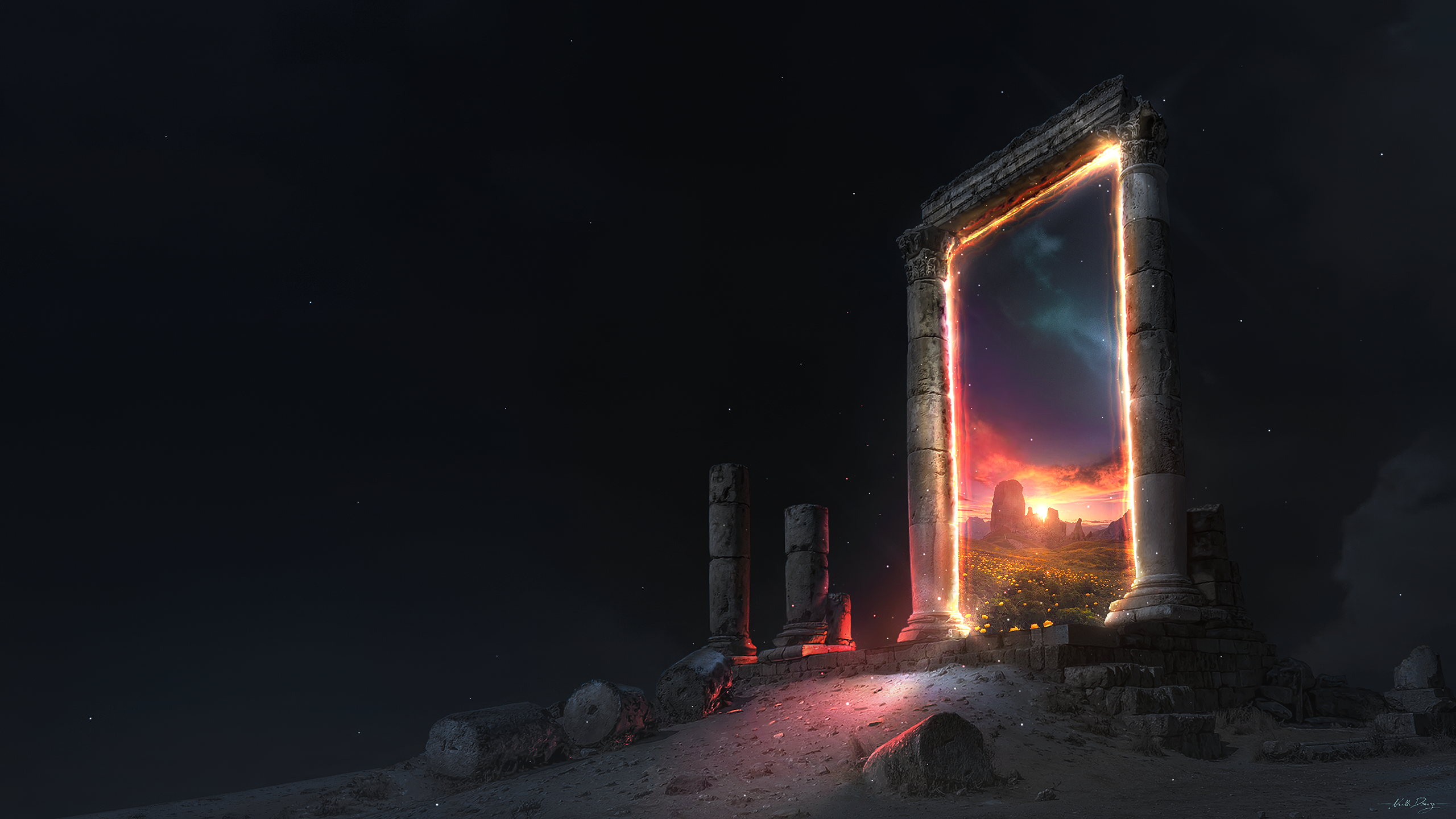 Ancient Portal to Another World at Night HD Wallpaper