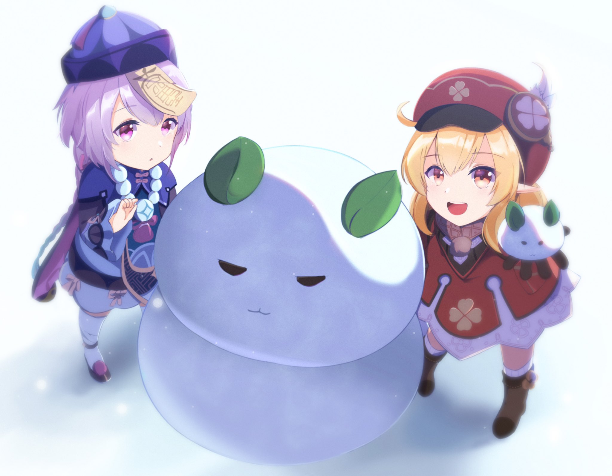Klee and Qiqi from Genshin Impact with a large slime HD Wallpaper