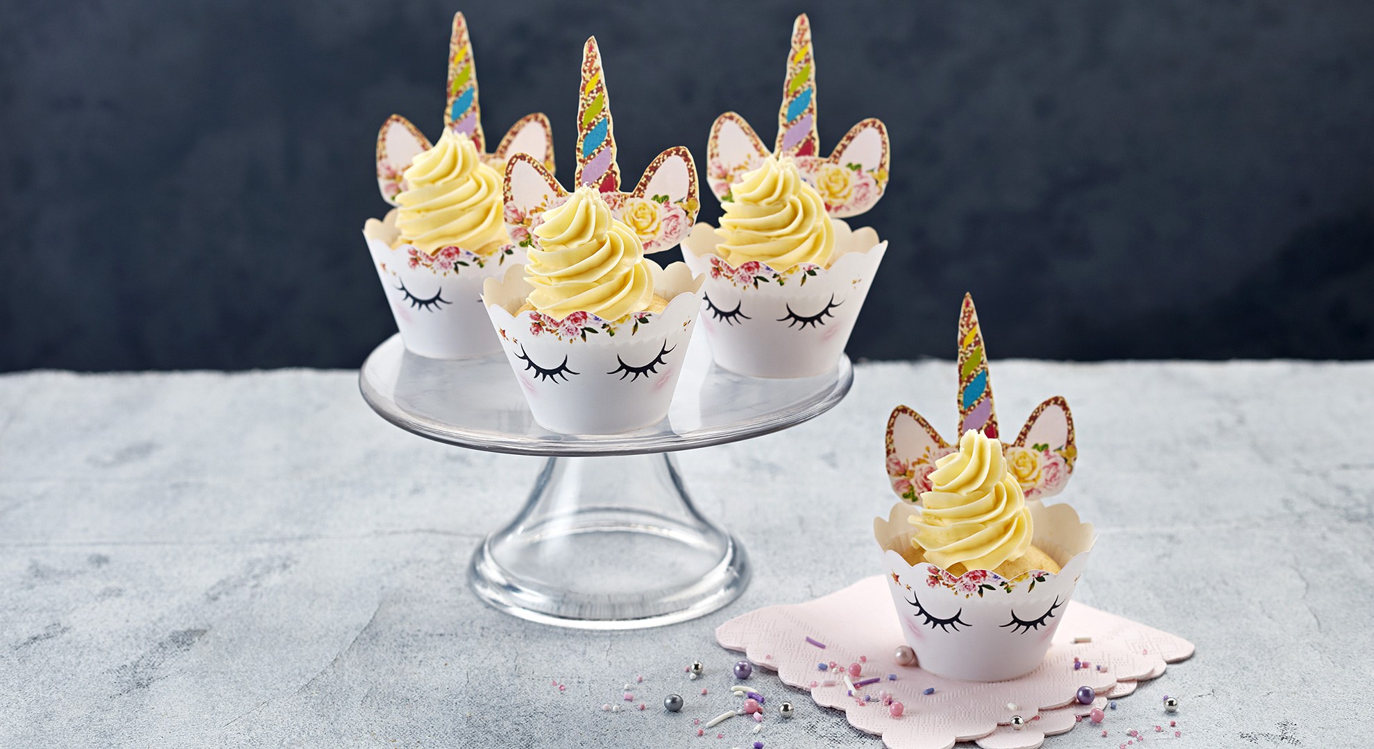 Unicorn Cupcakes with Yellow Frosting HD Wallpaper