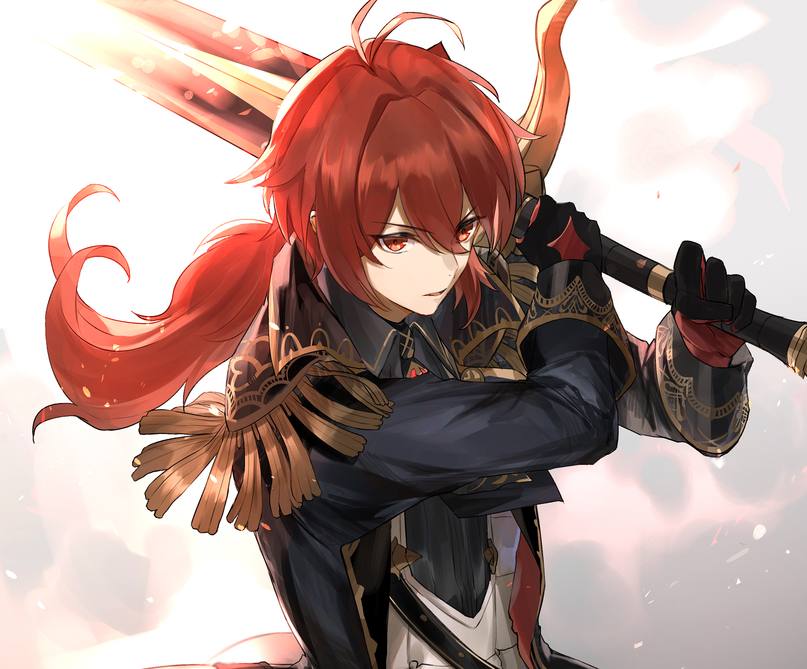 Diluc from Genshin Impact with a sword HD Wallpaper
