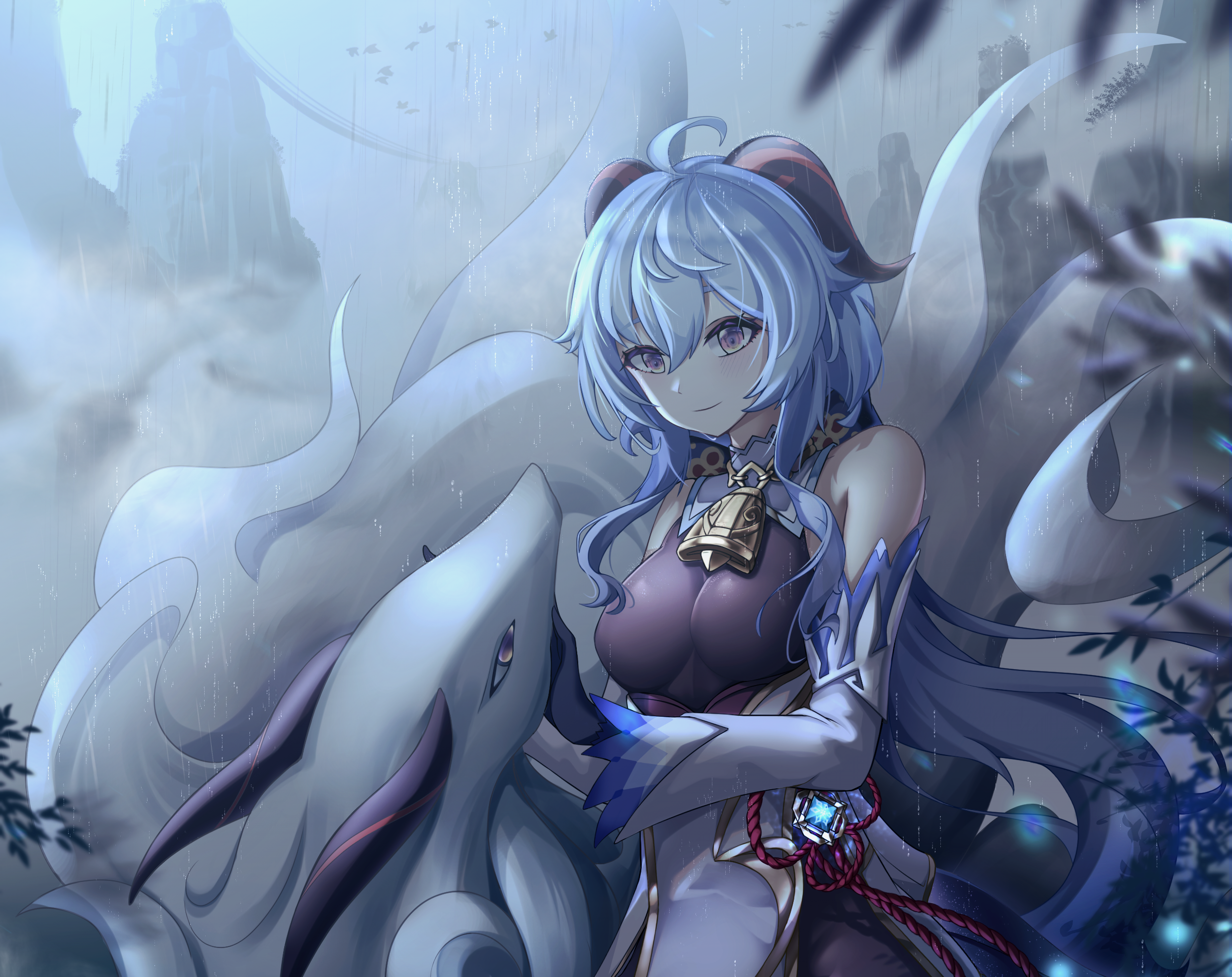 Ganyu from Genshin Impact with a fox-like creature HD Wallpaper