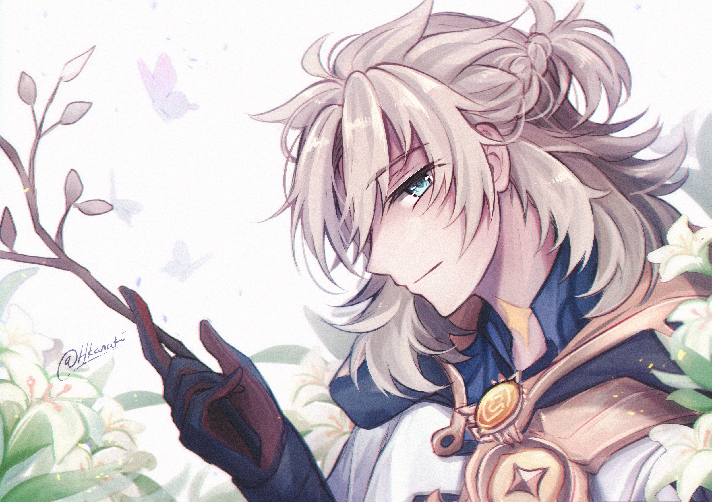 Albedo from Genshin Impact with flowers and butterflies HD Wallpaper