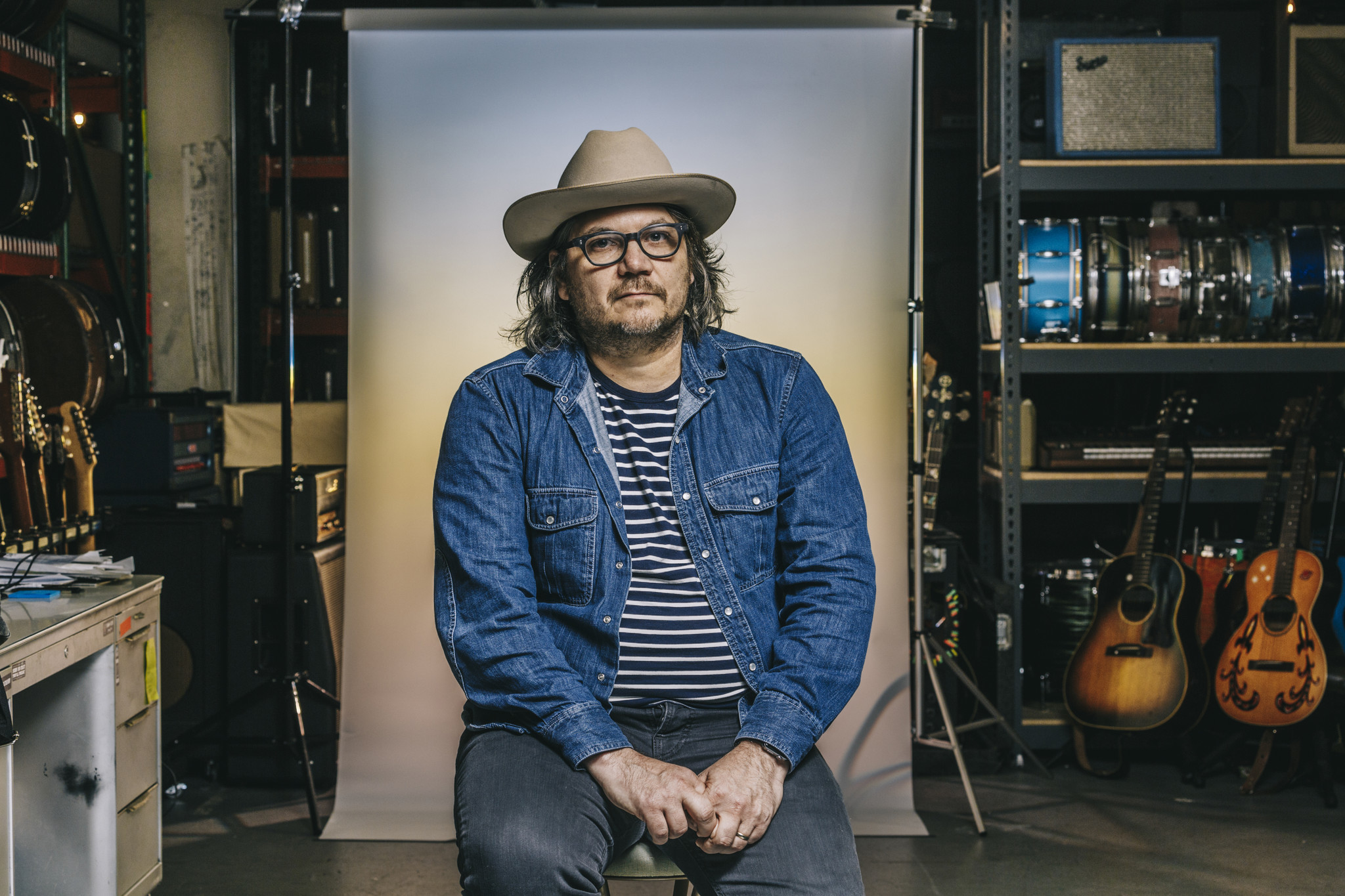 Jeff Tweedy in a studio with instruments HD Wallpaper