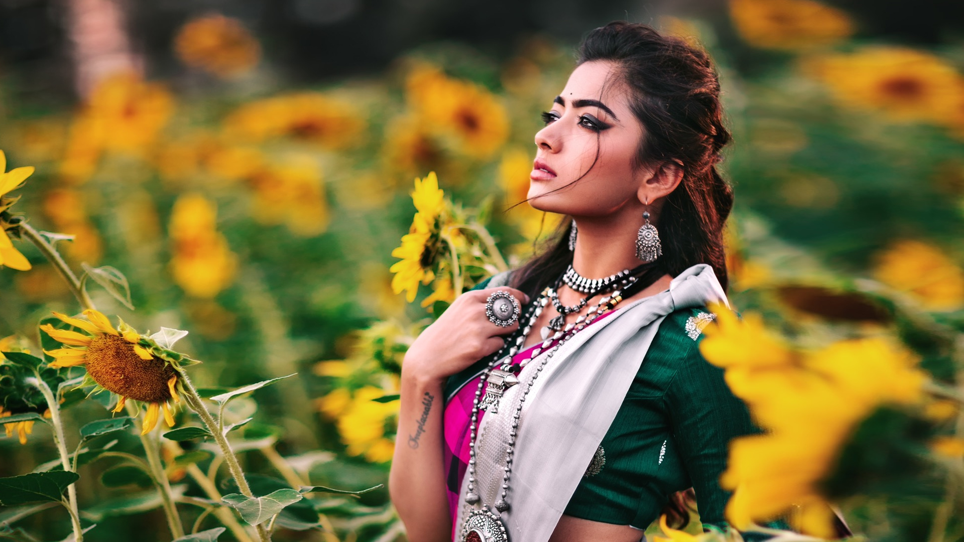 Rashmika Mandanna in Sunflower Field HD Wallpaper