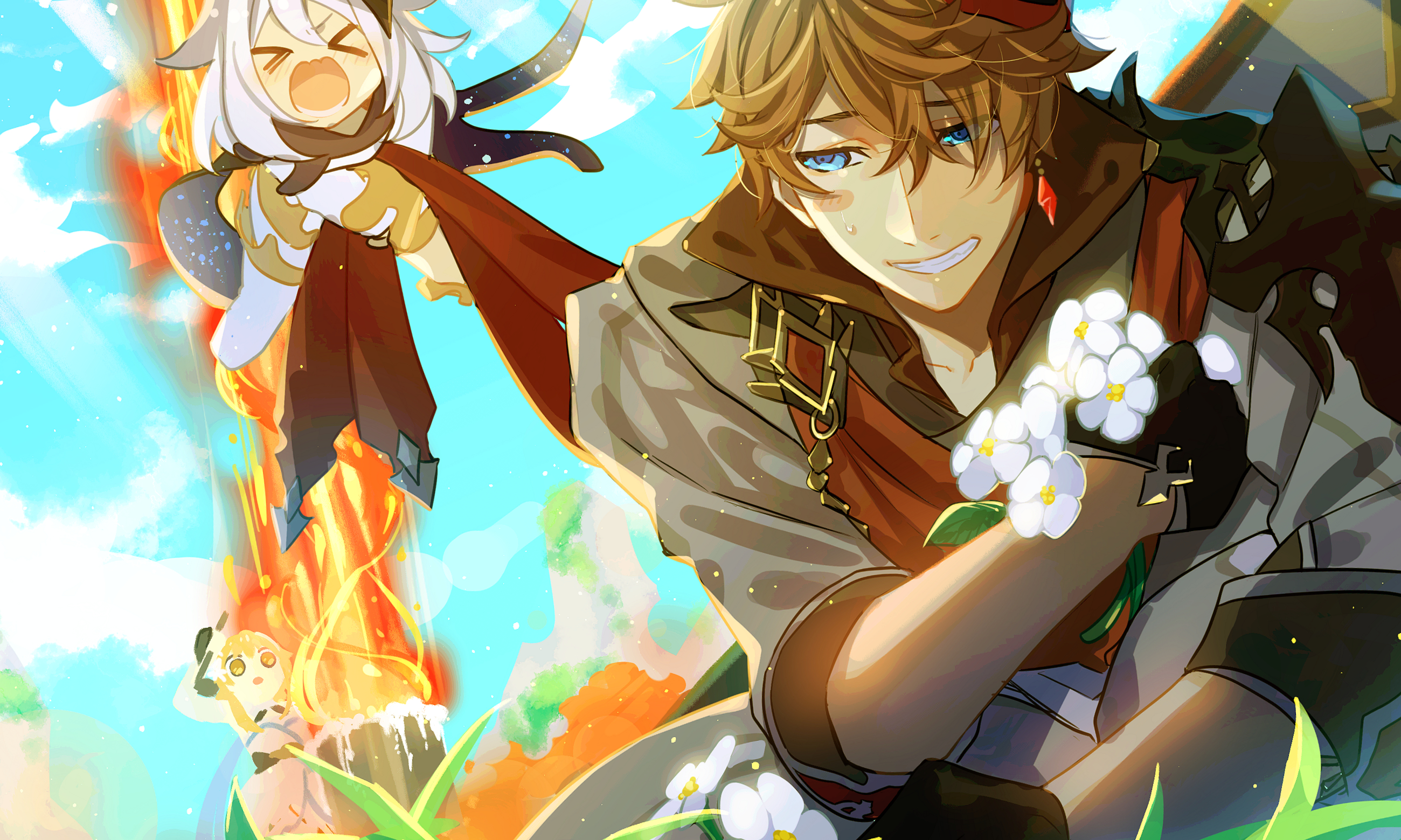 Paimon and Tartaglia from Genshin Impact HD Wallpaper