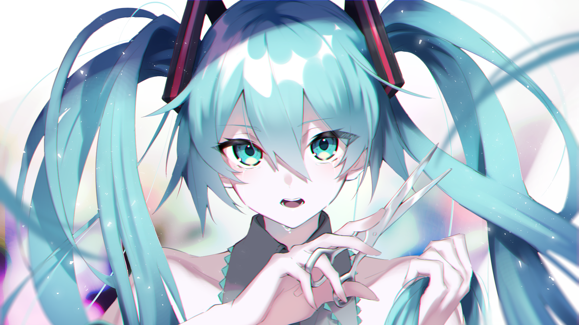 Hatsune Miku with Scissors HD Wallpaper